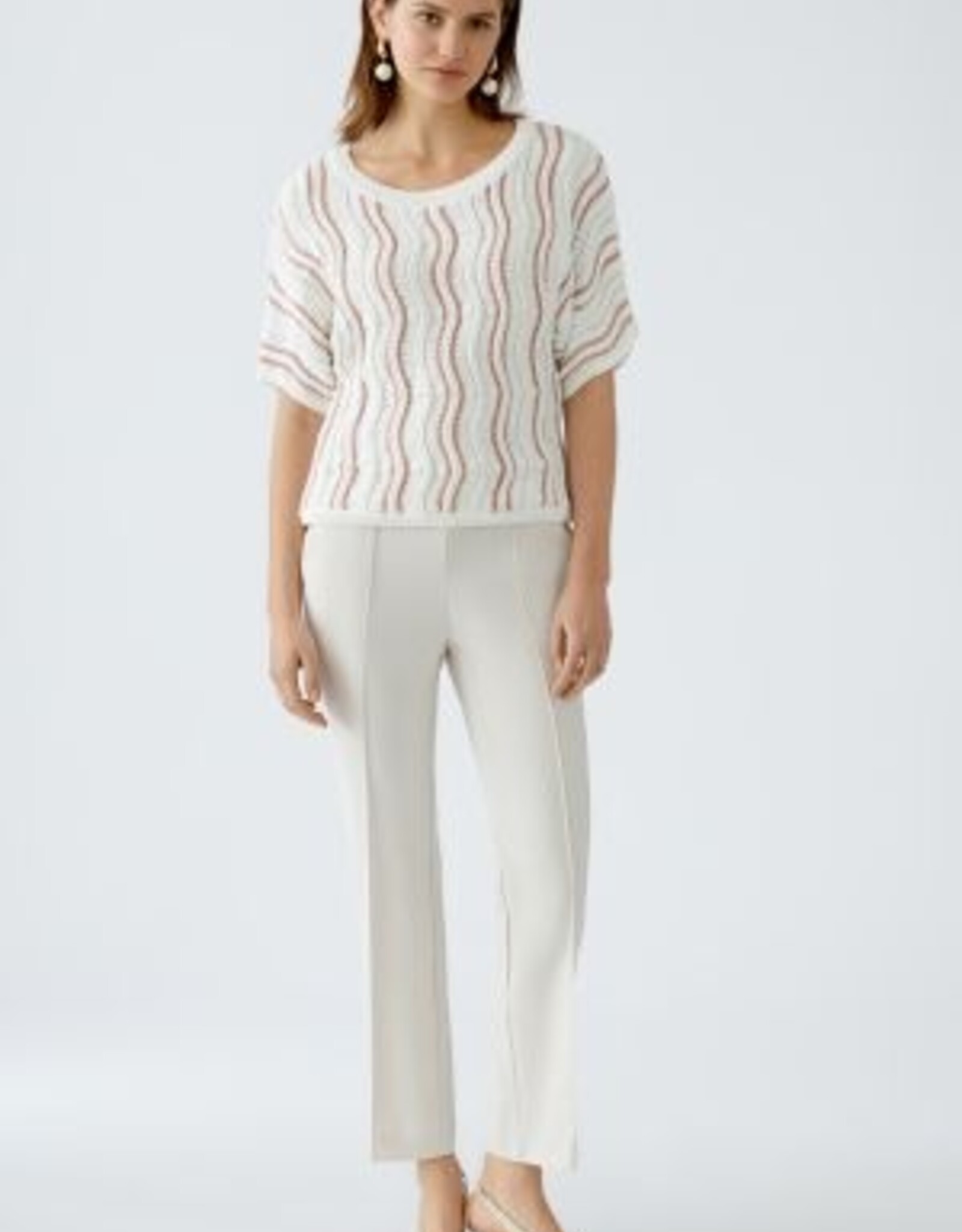 Oui Pullover White/Red/Silver