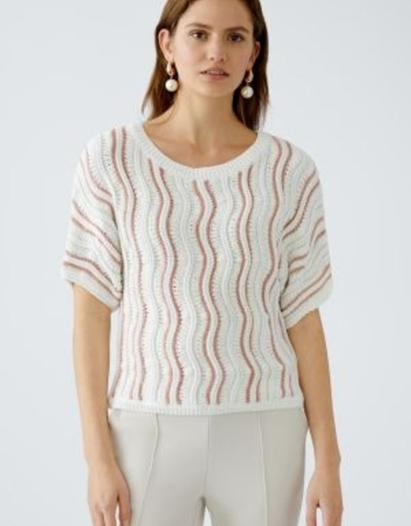 Oui Pullover White/Red/Silver