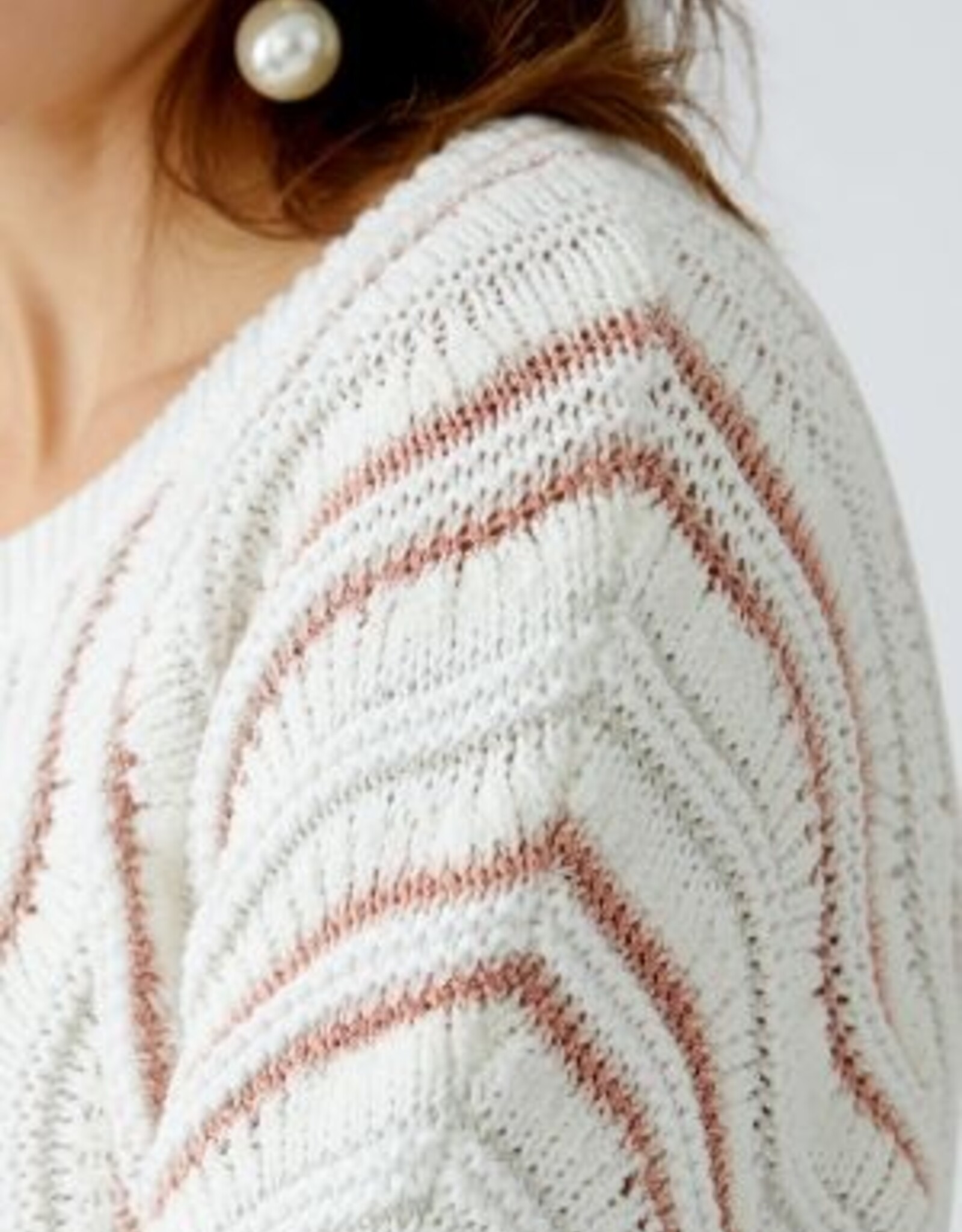 Oui Pullover White/Red/Silver
