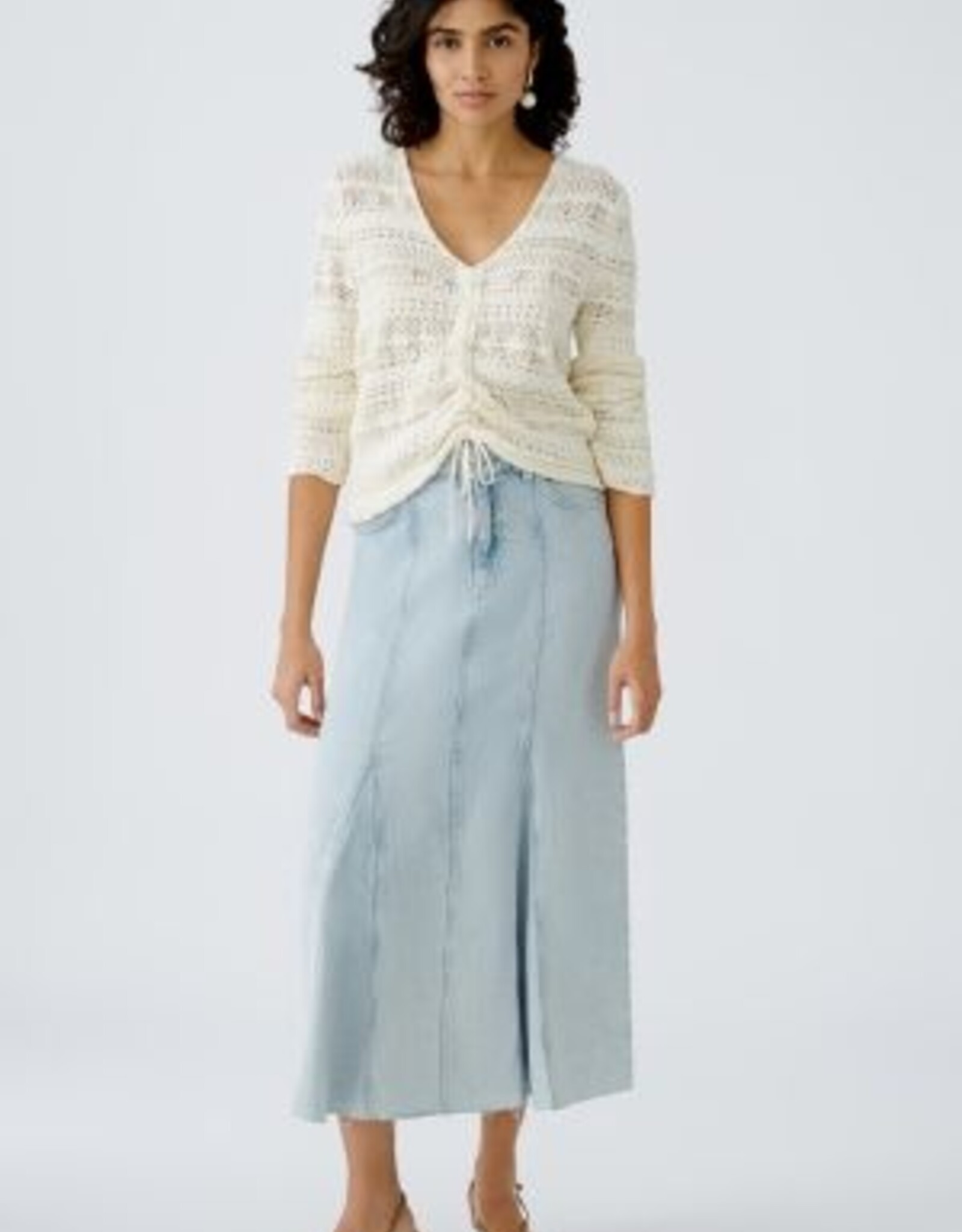 Oui Pullover Opengewerkt Creme