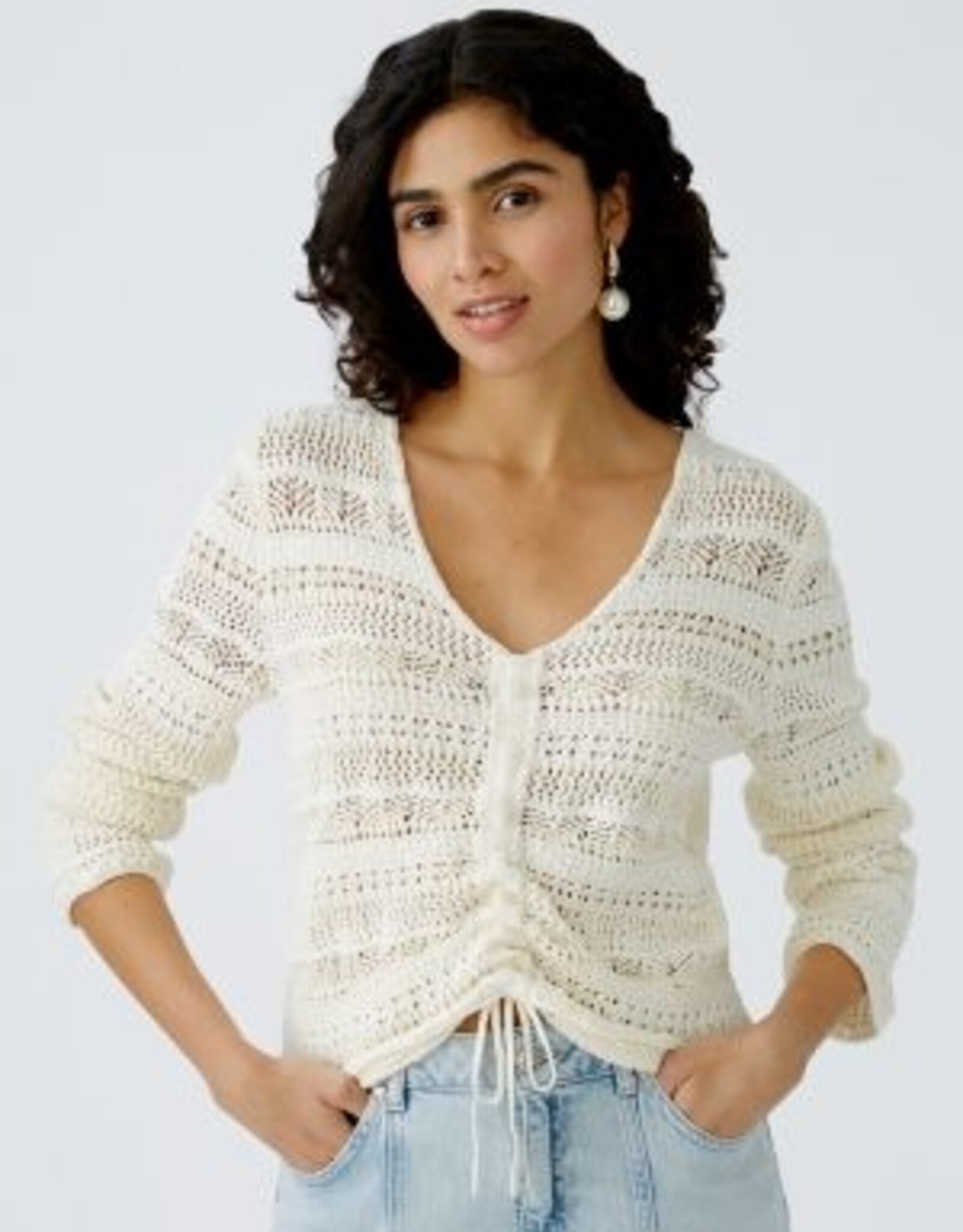 Oui Pullover Opengewerkt Creme