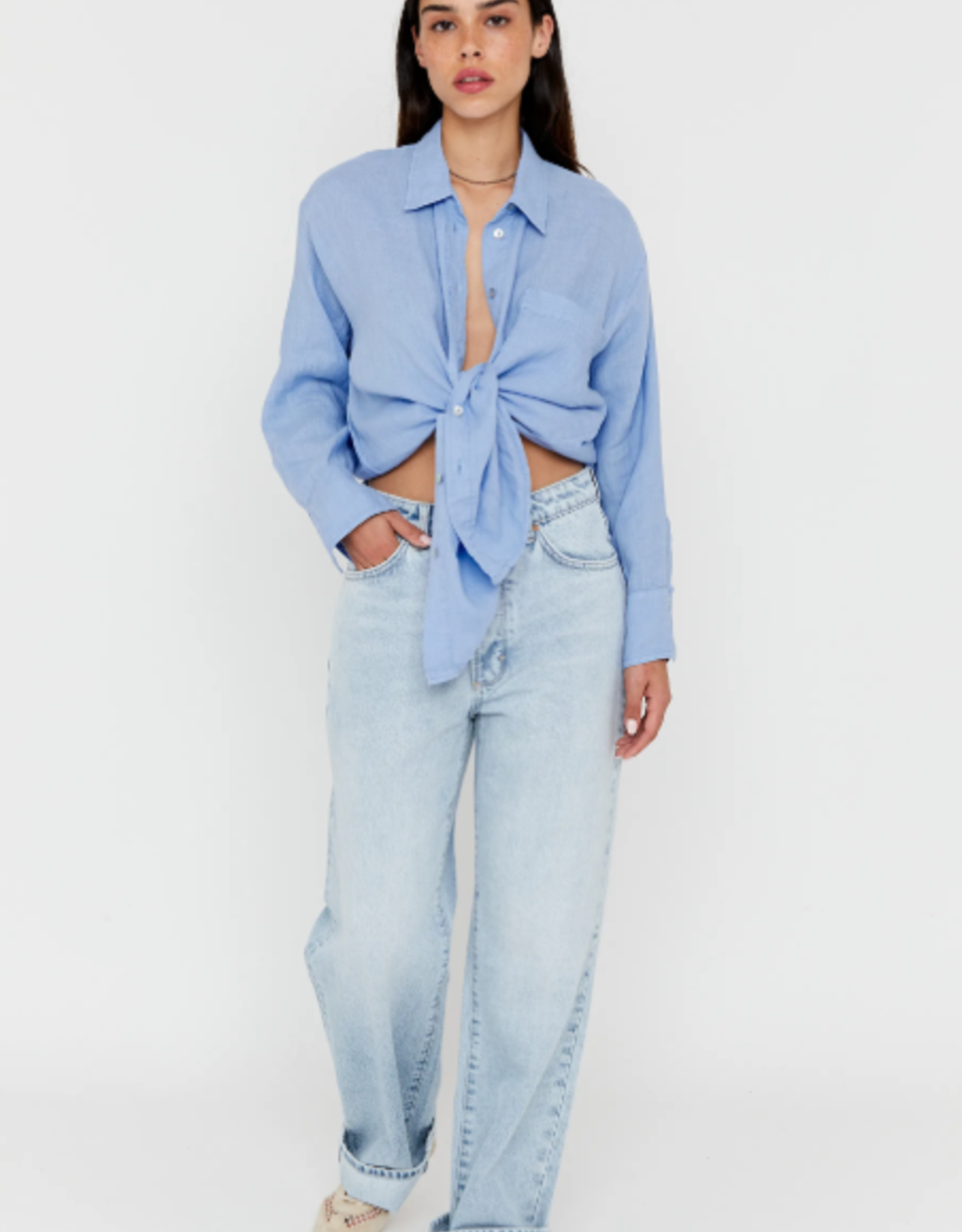 Anna Blue Blouse Loisa LM Linnen Misty Blue Solid