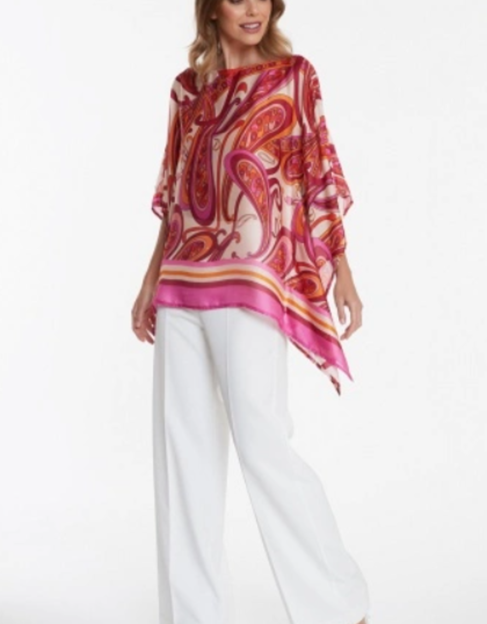 Ana Alcazar Blouse A-Symetrisch Print Fuchia Rood Off White