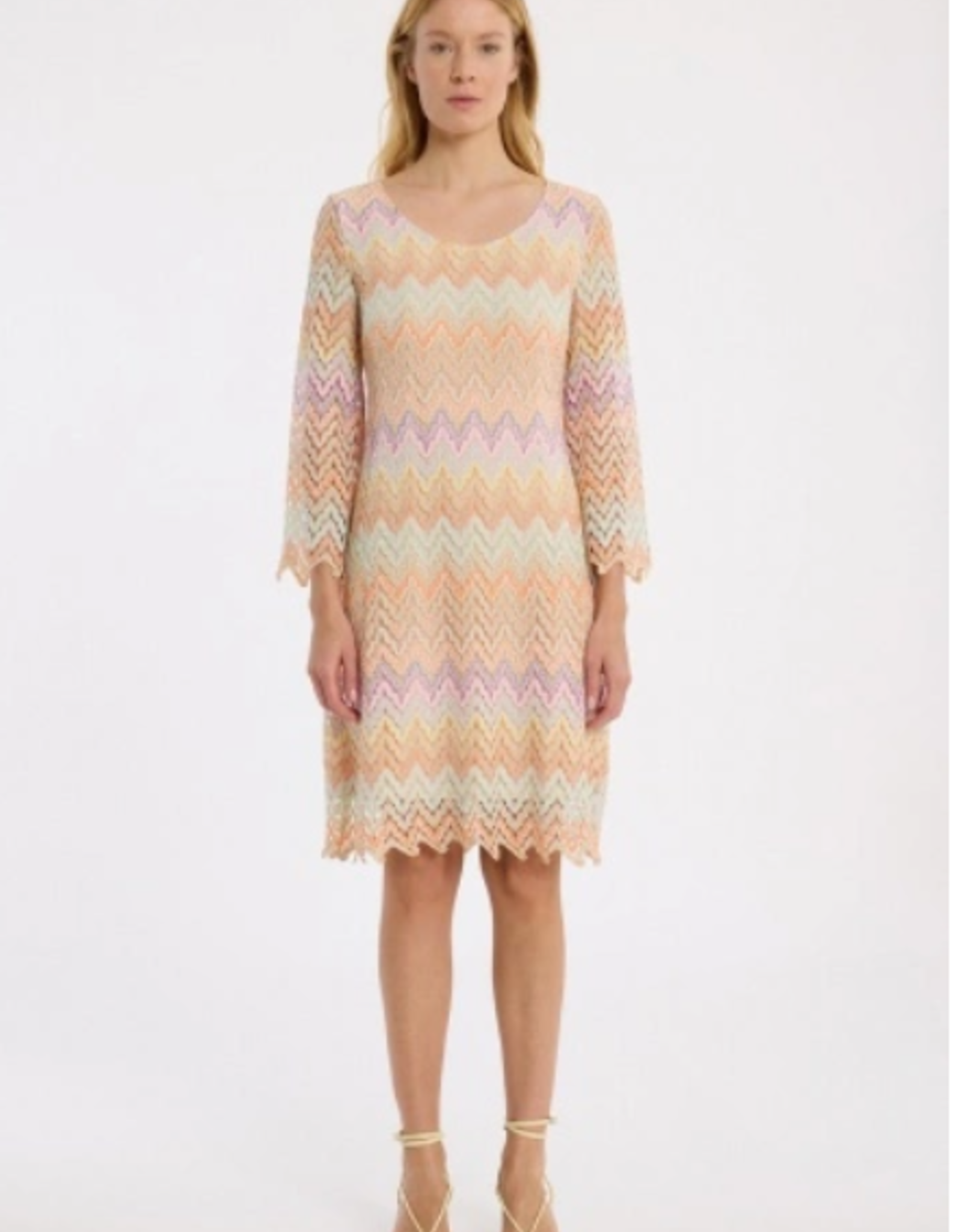 Ana Alcazar Jurk Fijne Zig Zag Print Pastel L.Mouw