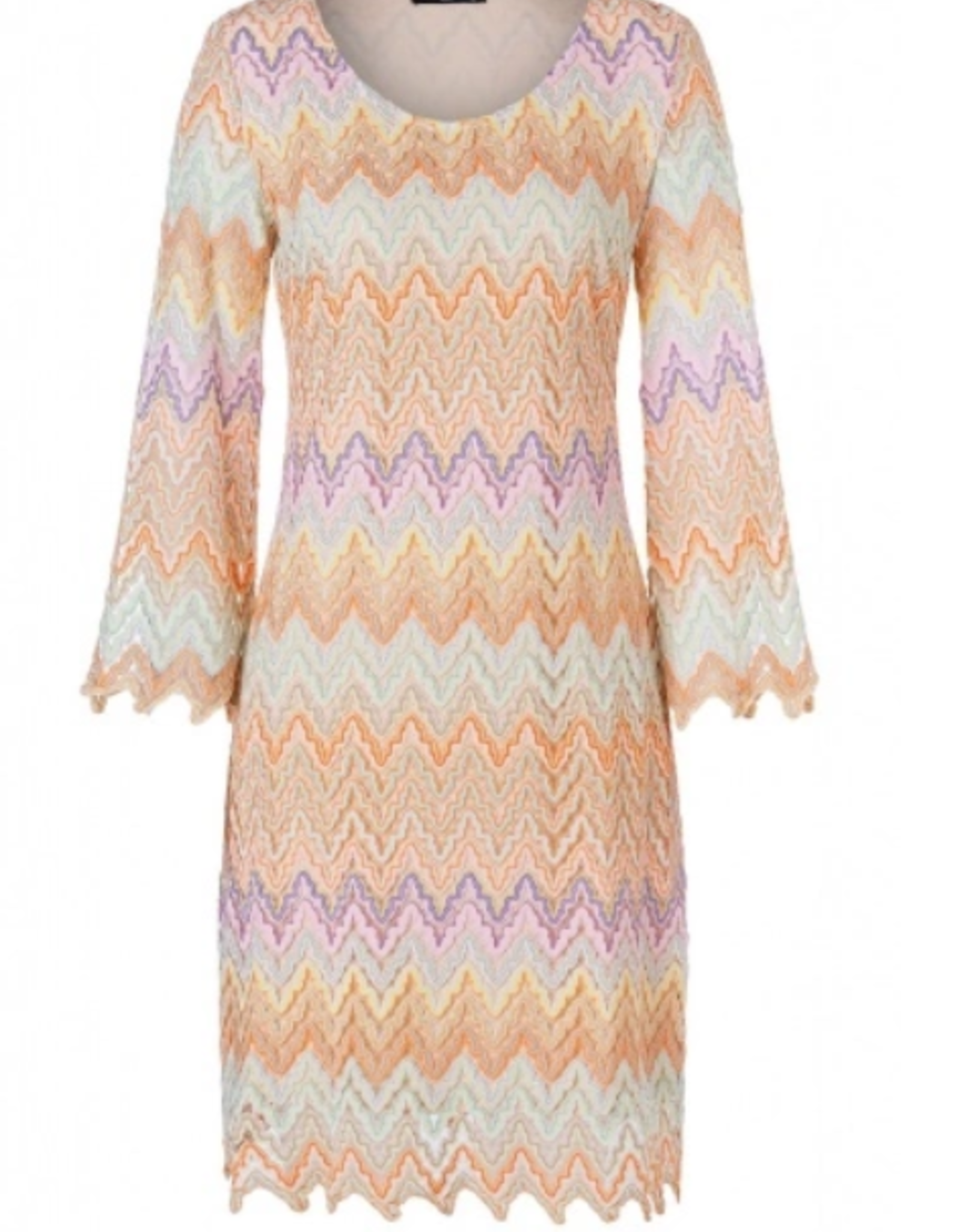 Ana Alcazar Jurk Fijne Zig Zag Print Pastel L.Mouw