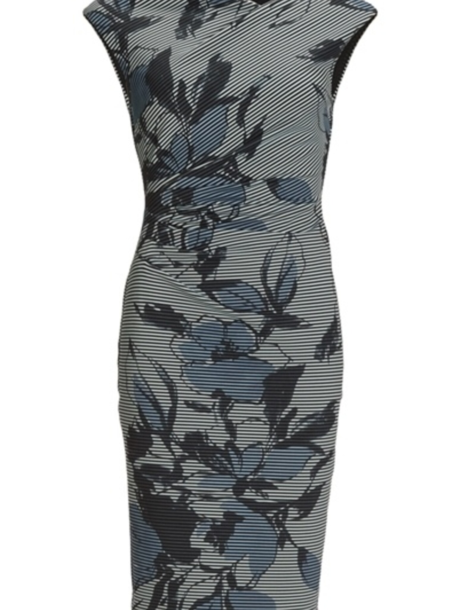 Swing Jurk Mouwloos Print Bloem Streep Timeless Blue
