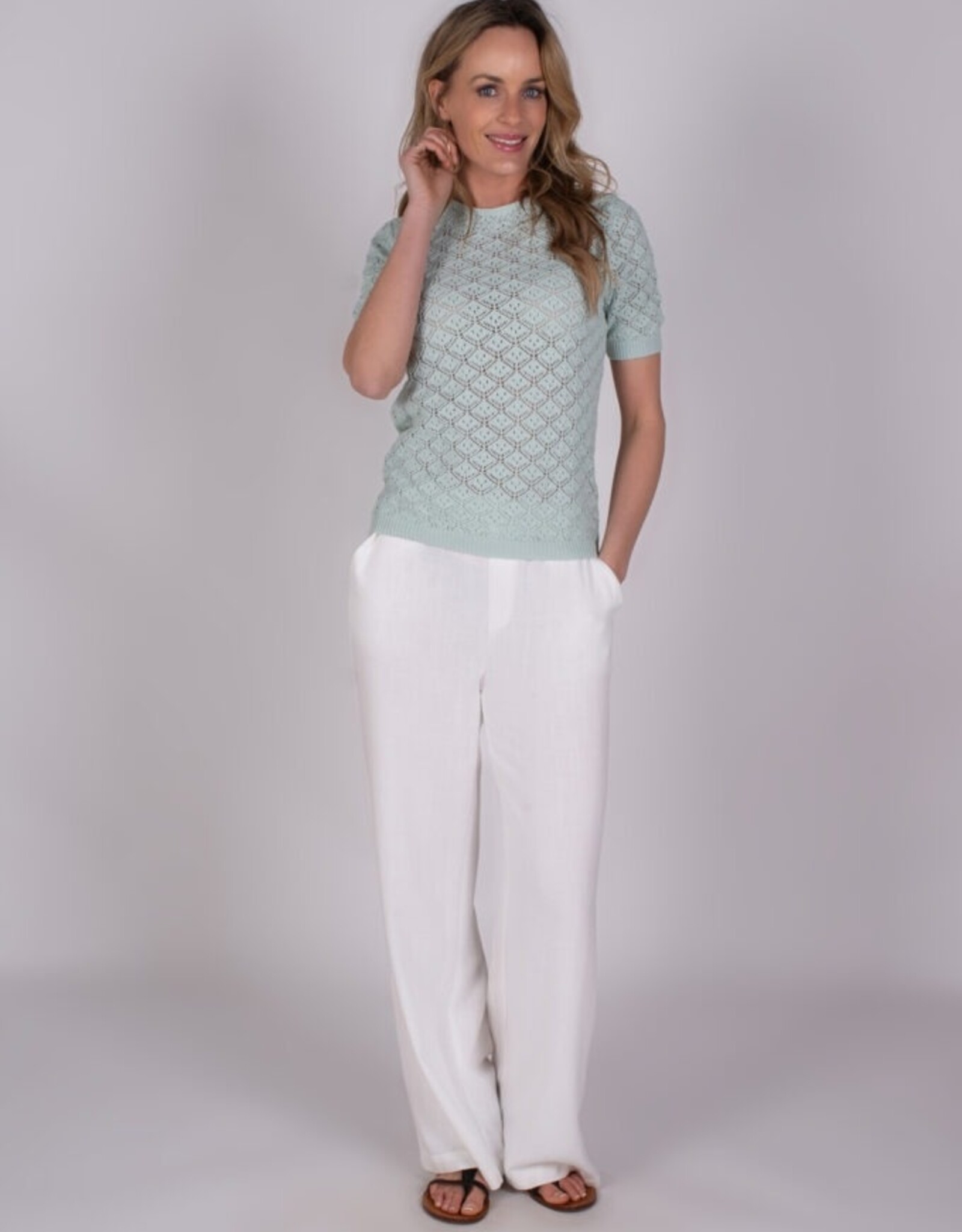 The Clothed Pullover Murcia Opengewerkt Korte Mouw Spray Mint