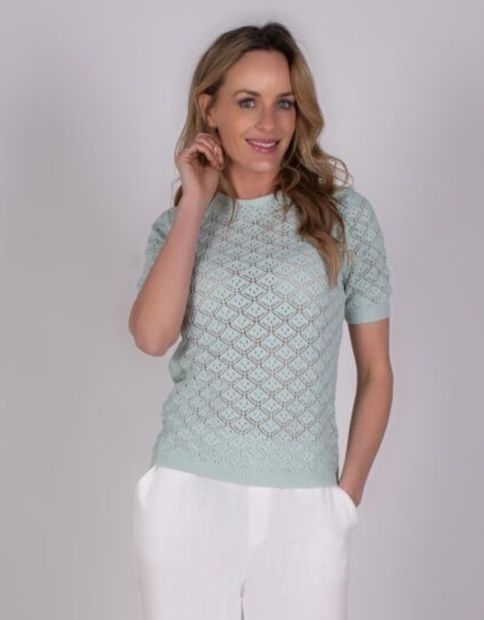 The Clothed Pullover Murcia Opengewerkt Korte Mouw Spray Mint