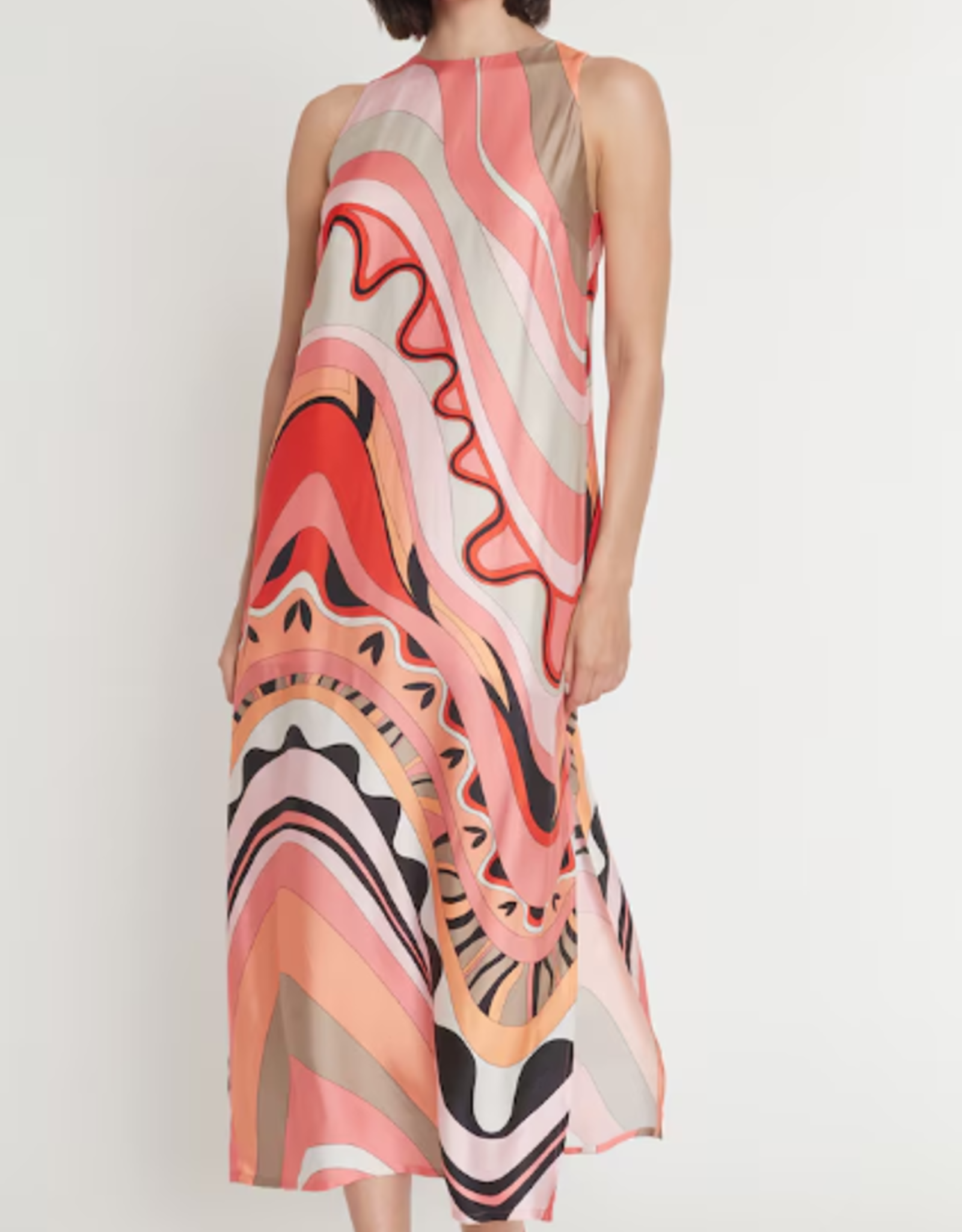 Ana Alcazar Lange Mouwloze jurk Paola met Peach en Beige