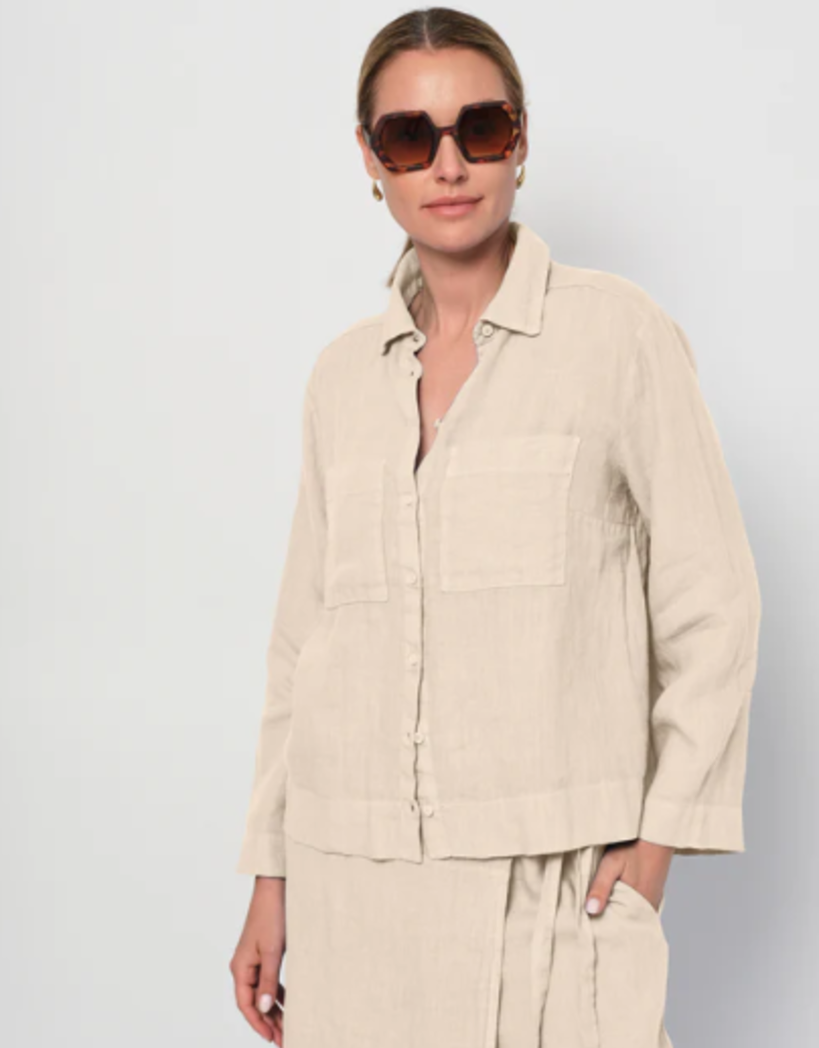 LaSalle Linnen Blouse Lange Mouw Sand