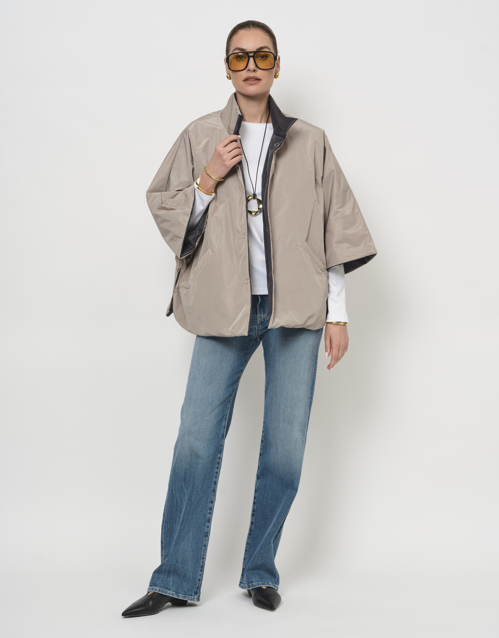 LaSalle Poncho Reversible Taupe/Navy