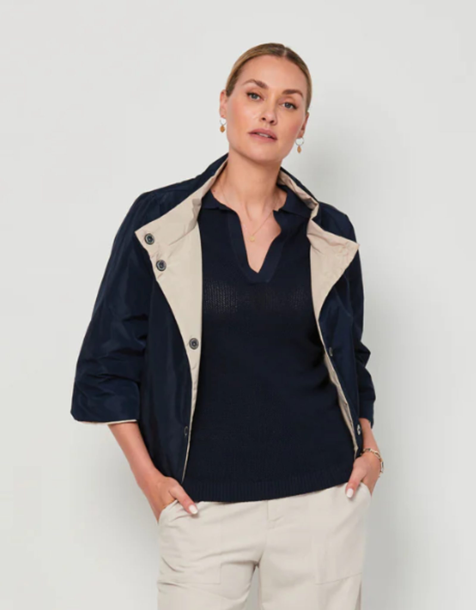 LaSalle Poncho Reversible Taupe/Navy