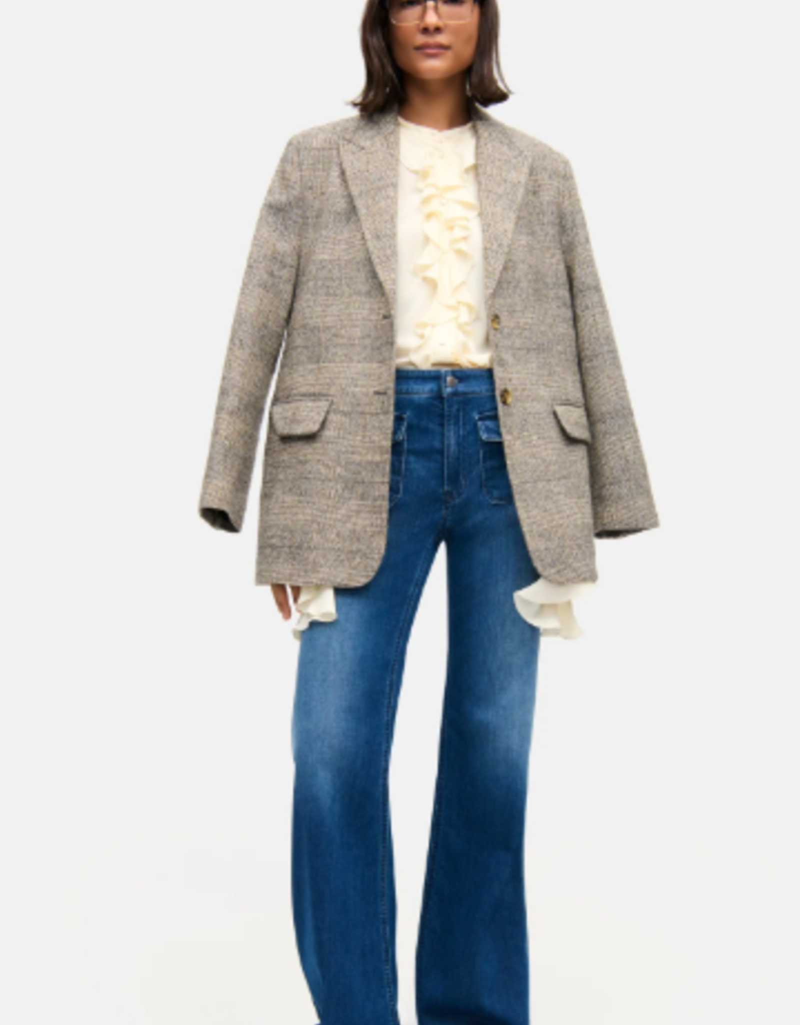 Cambio Aimee Patched Mid Sunny  Wide Leg Jeans