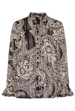 Marc Aurel Blouse Print Zand Zwart Trompet Mouw Met Kant