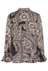 Marc Aurel Blouse Print Zand Zwart Trompet Mouw Met Kant