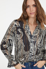 Marc Aurel Blouse Print Zand Zwart Trompet Mouw Met Kant