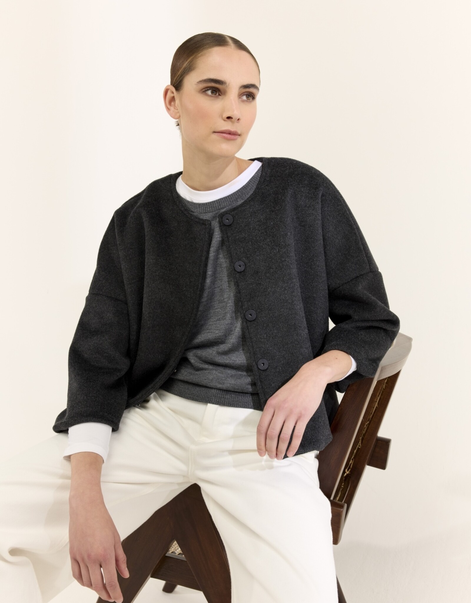 JcSophie Jasje Joaquine jacket R Hals 3/4 Mouw Anthractie