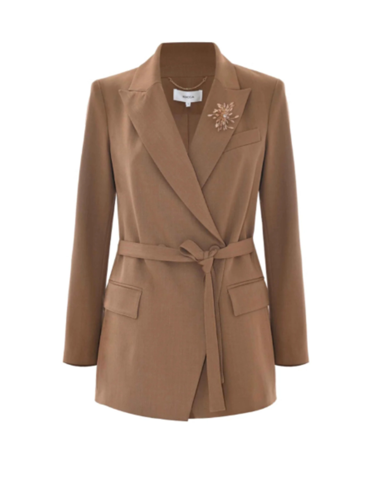Kocca Blazer Giovita Camel Met Lurex Krijtsteep en Broche