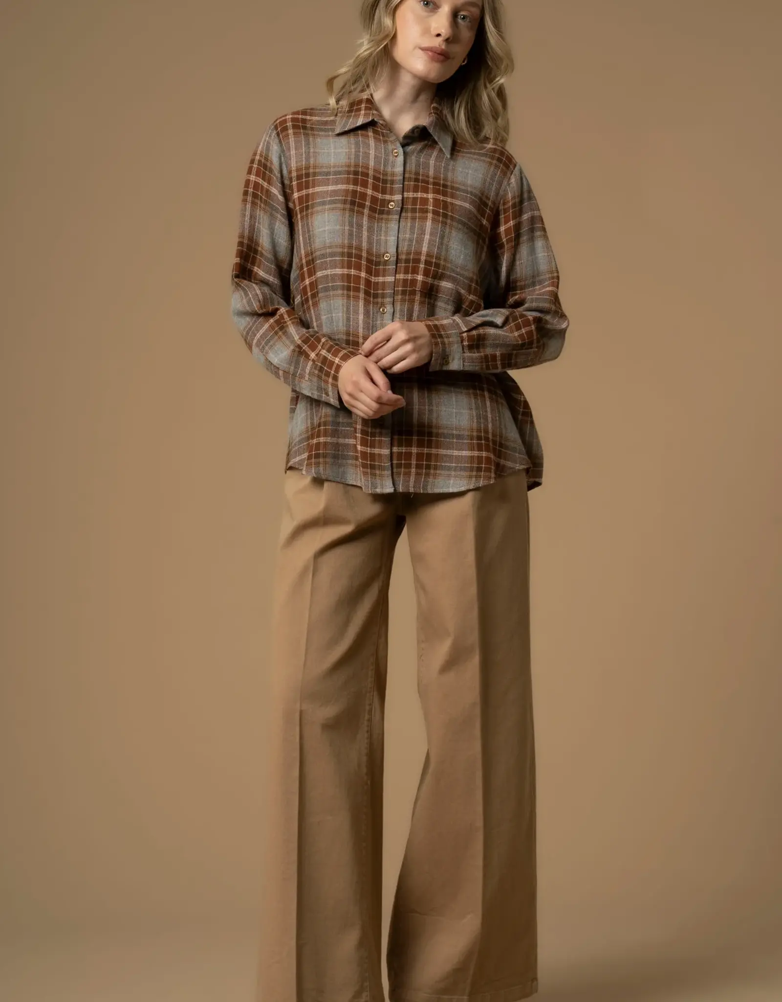 Kocca Blouse Elya Ruit Grijs/cognac