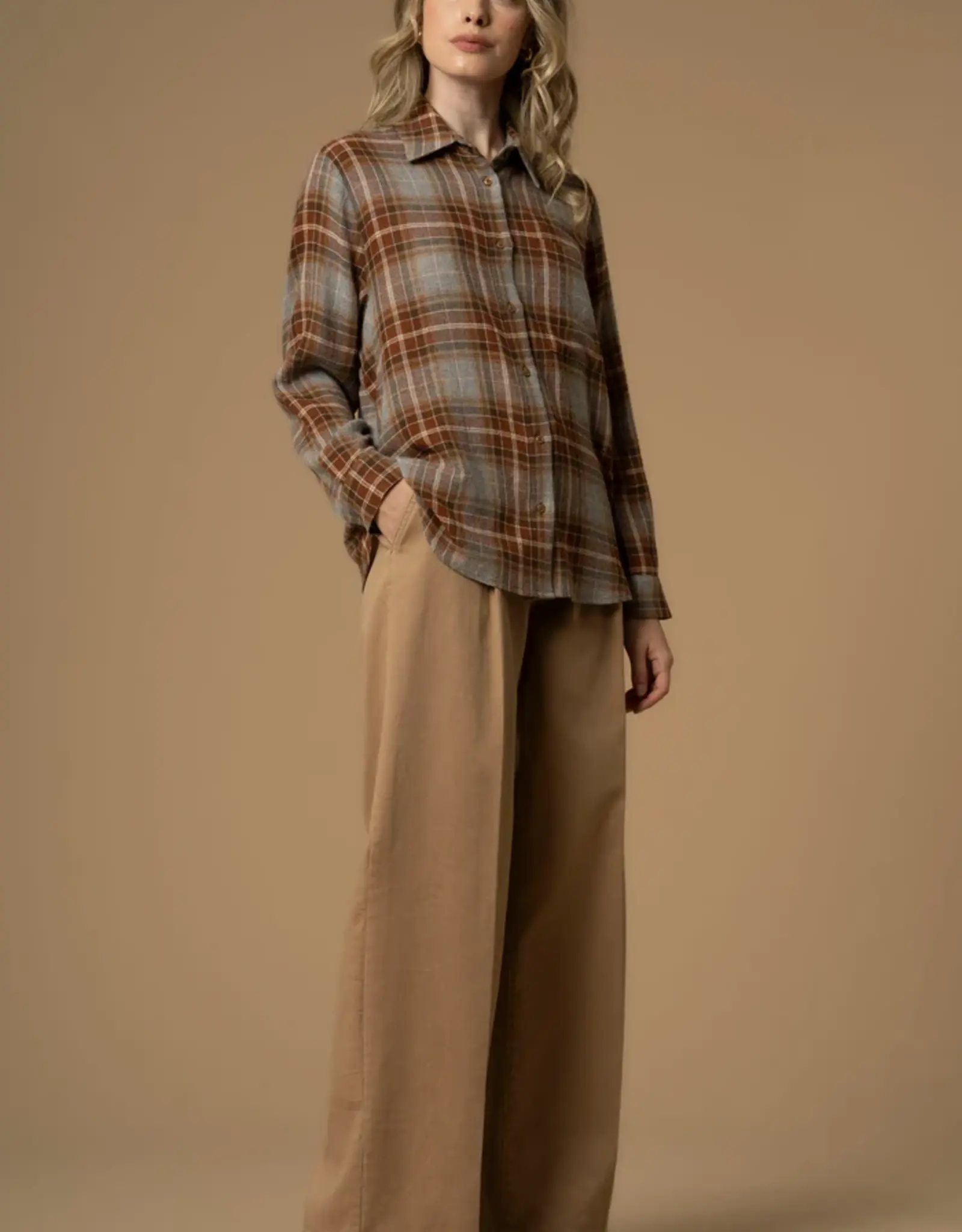 Kocca Blouse Elya Ruit Grijs/cognac