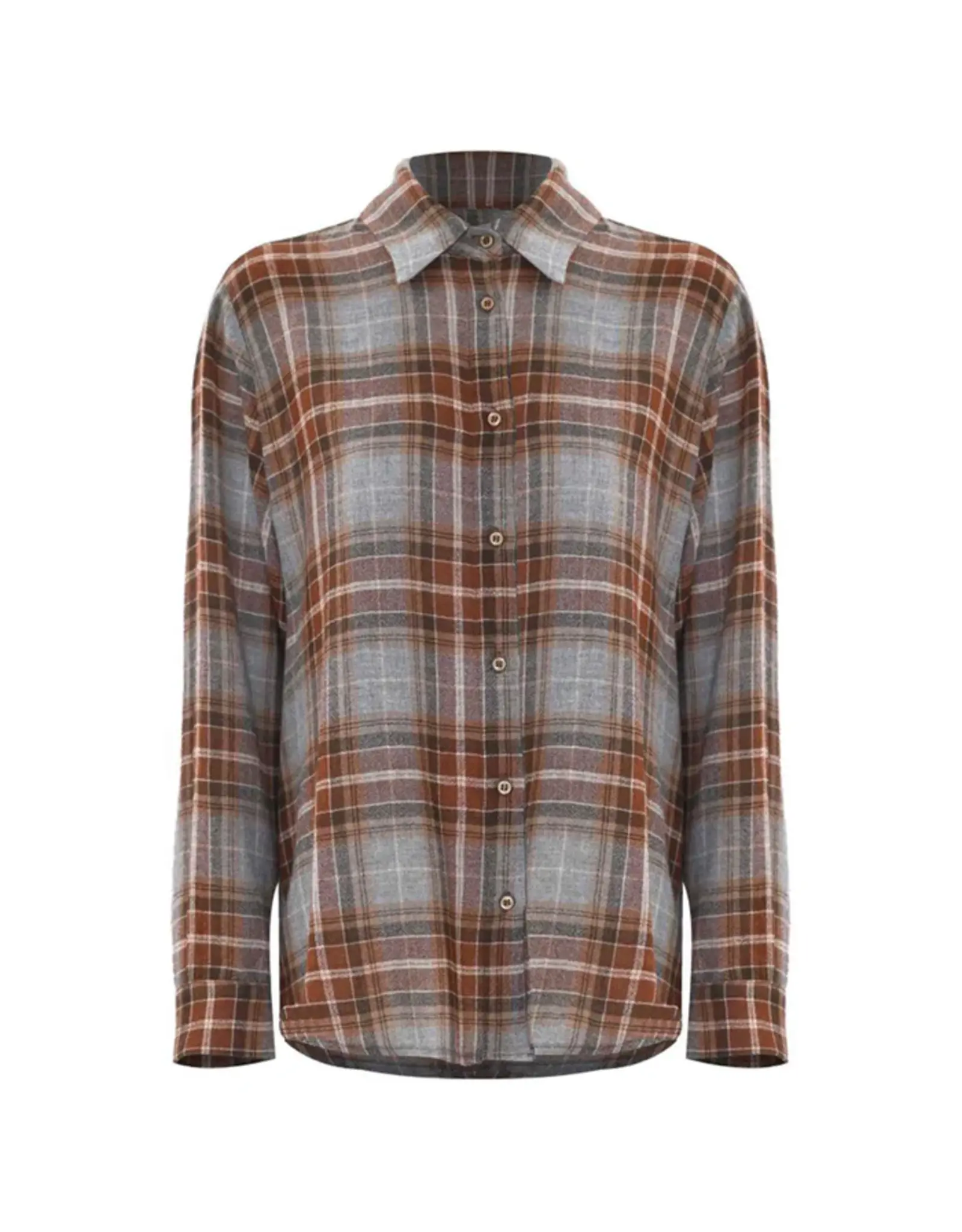 Kocca Blouse Elya Ruit Grijs/cognac