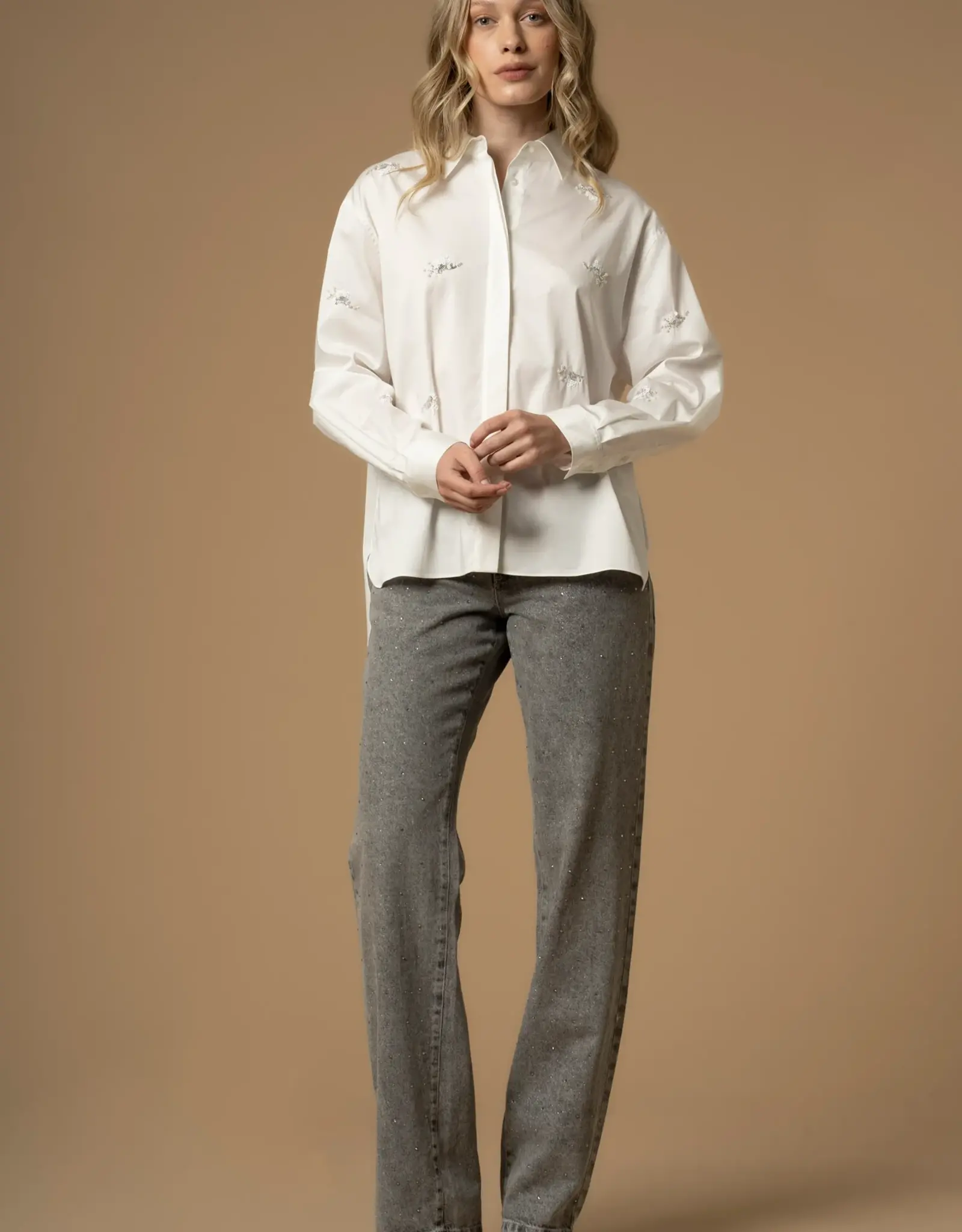 Kocca Blouse  Brandir Bianco Borduursel met zilveren pailletten