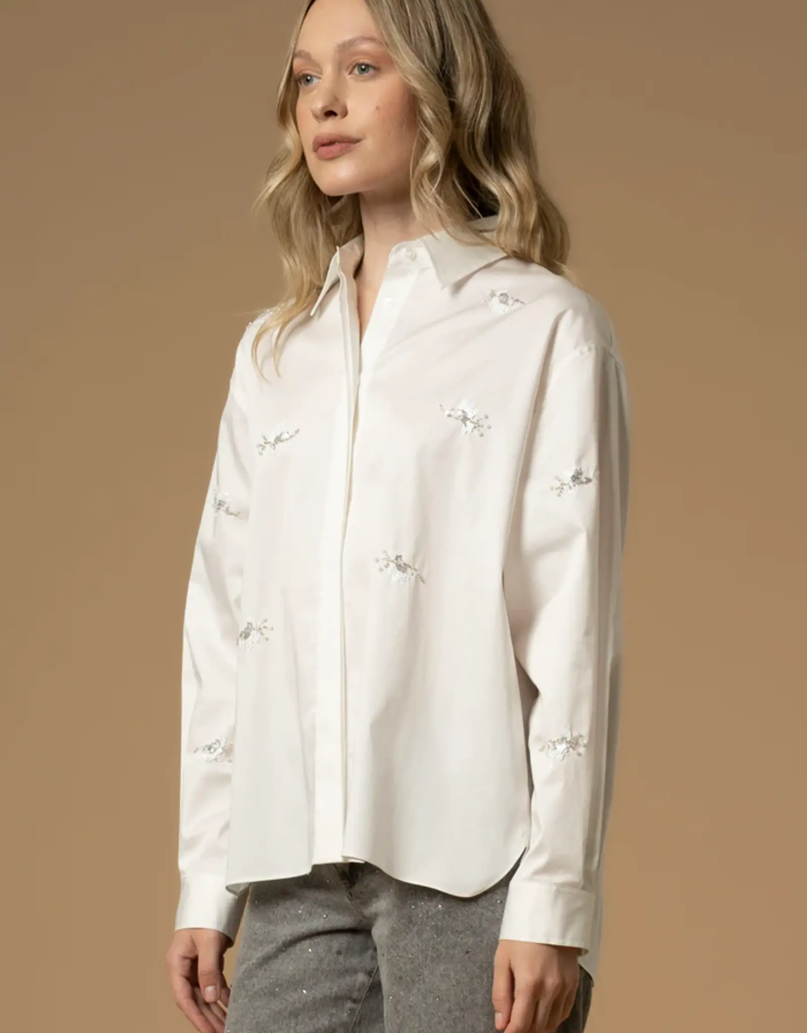 Kocca Blouse  Brandir Bianco Borduursel met zilveren pailletten