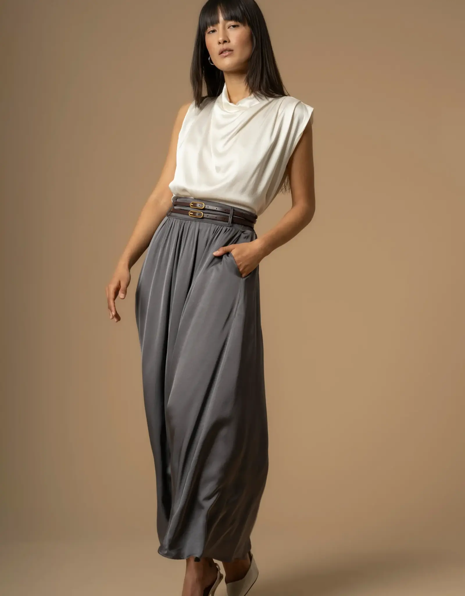 Kocca Skirt Anni Glans Satijn Grijs