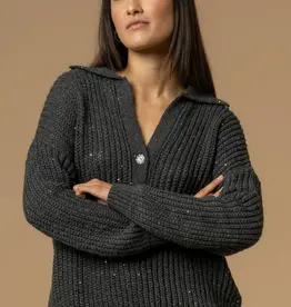 Kocca Pullover  Almerigo Polo Kraag Pailletjes Grijs Mellange