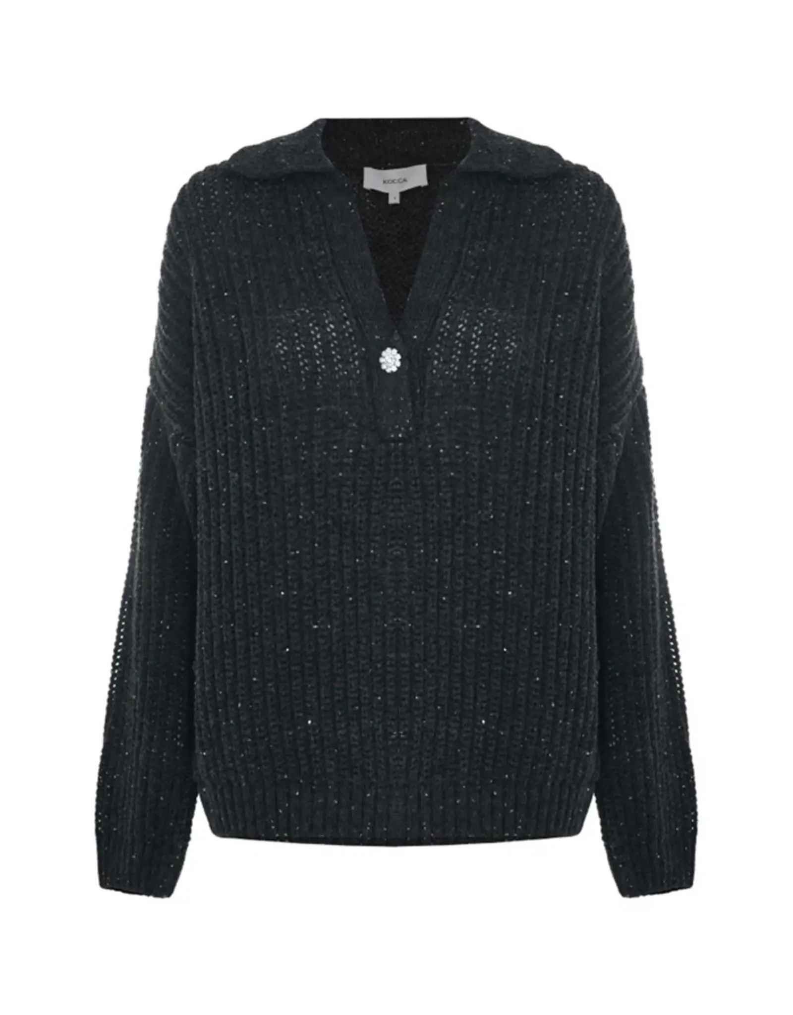 Kocca Pullover  Almerigo Polo Kraag Pailletjes Grijs Mellange