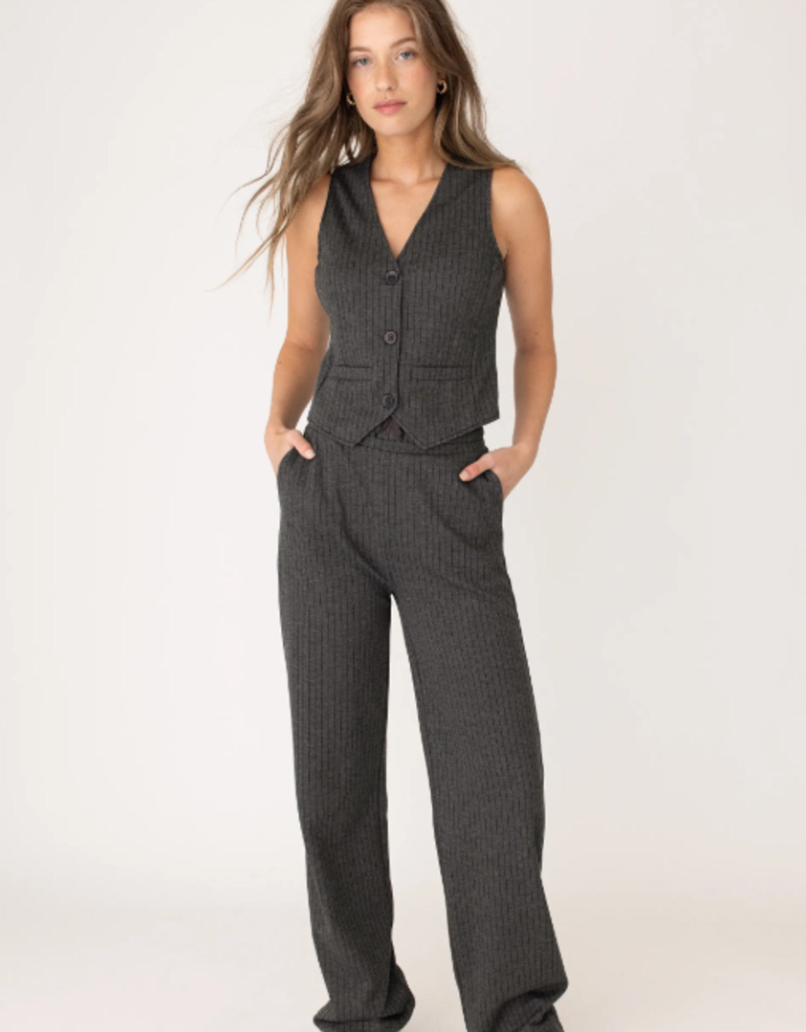 Anna Blue Gilet Vesty Antra Krijtstreep