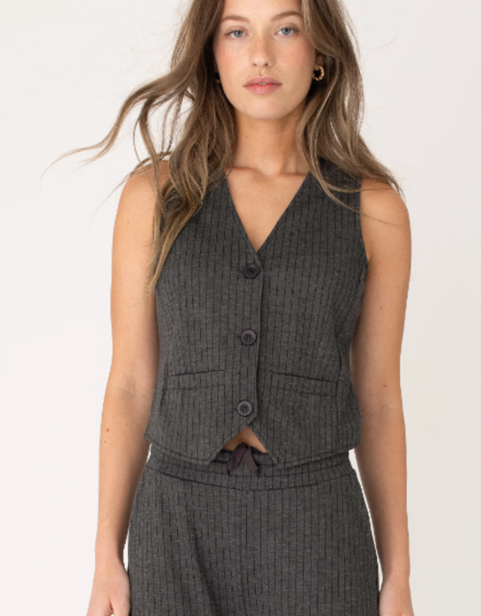 Anna Blue Gilet Vesty Antra Krijtstreep