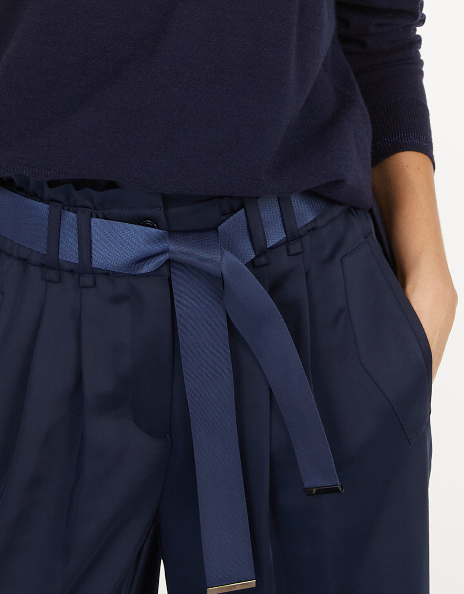 Marc Aurel Pantalon Wijd Satijn Navy