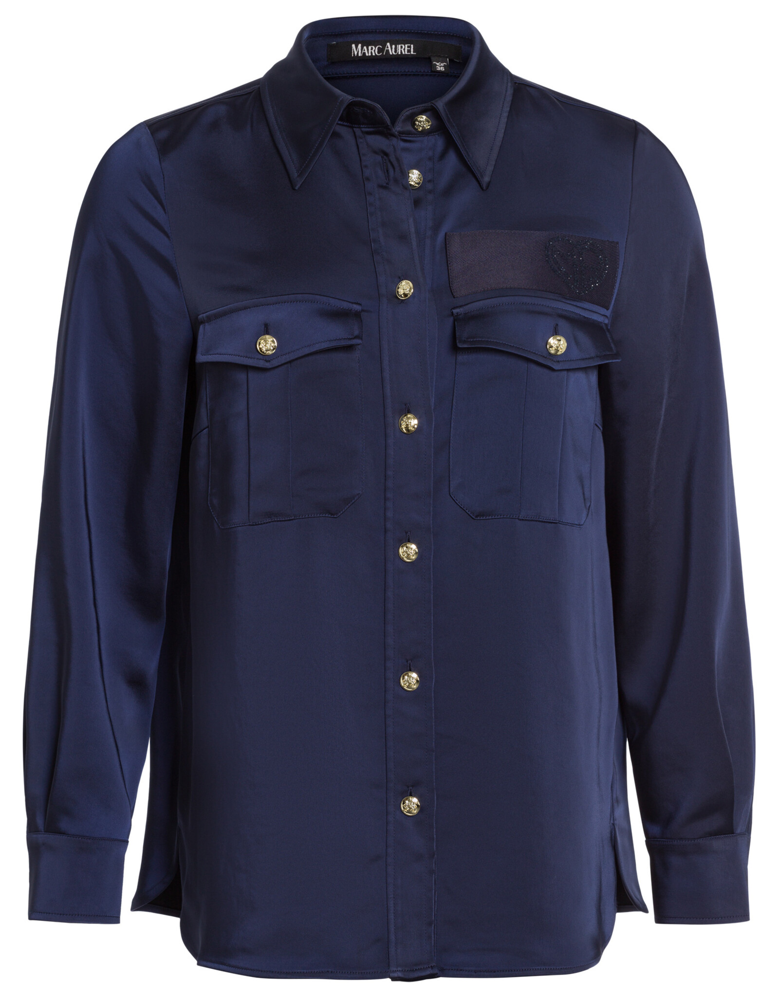 Marc Aurel Blouse Satijn Met Zakken Navy