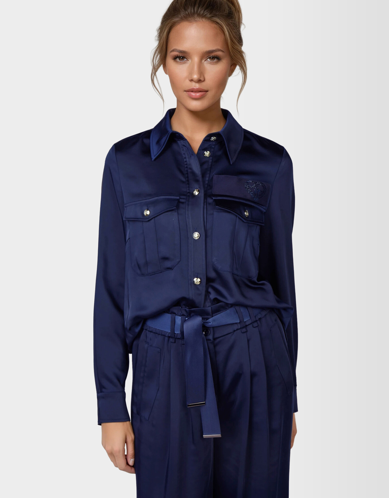 Marc Aurel Blouse Satijn Met Zakken Navy