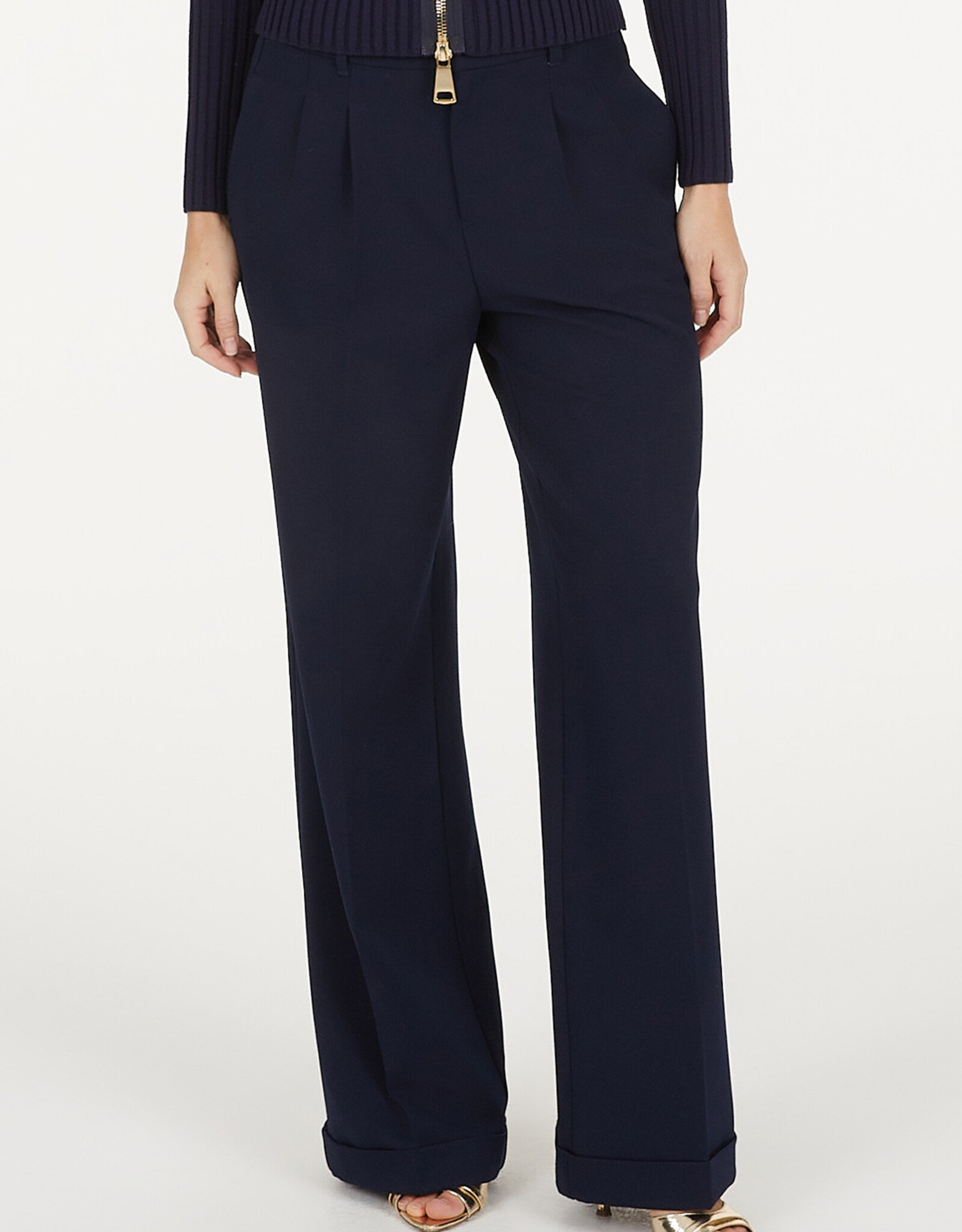 Marc Aurel Pantalon Bandplooi Met Omslag Navy