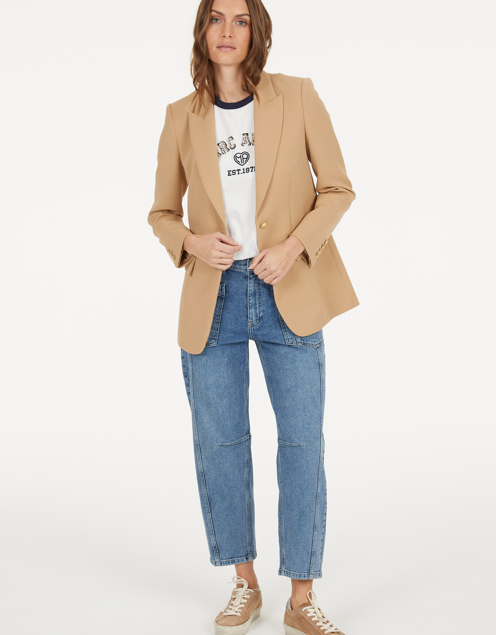 Marc Aurel Blazer Lang Getailleerd Beige