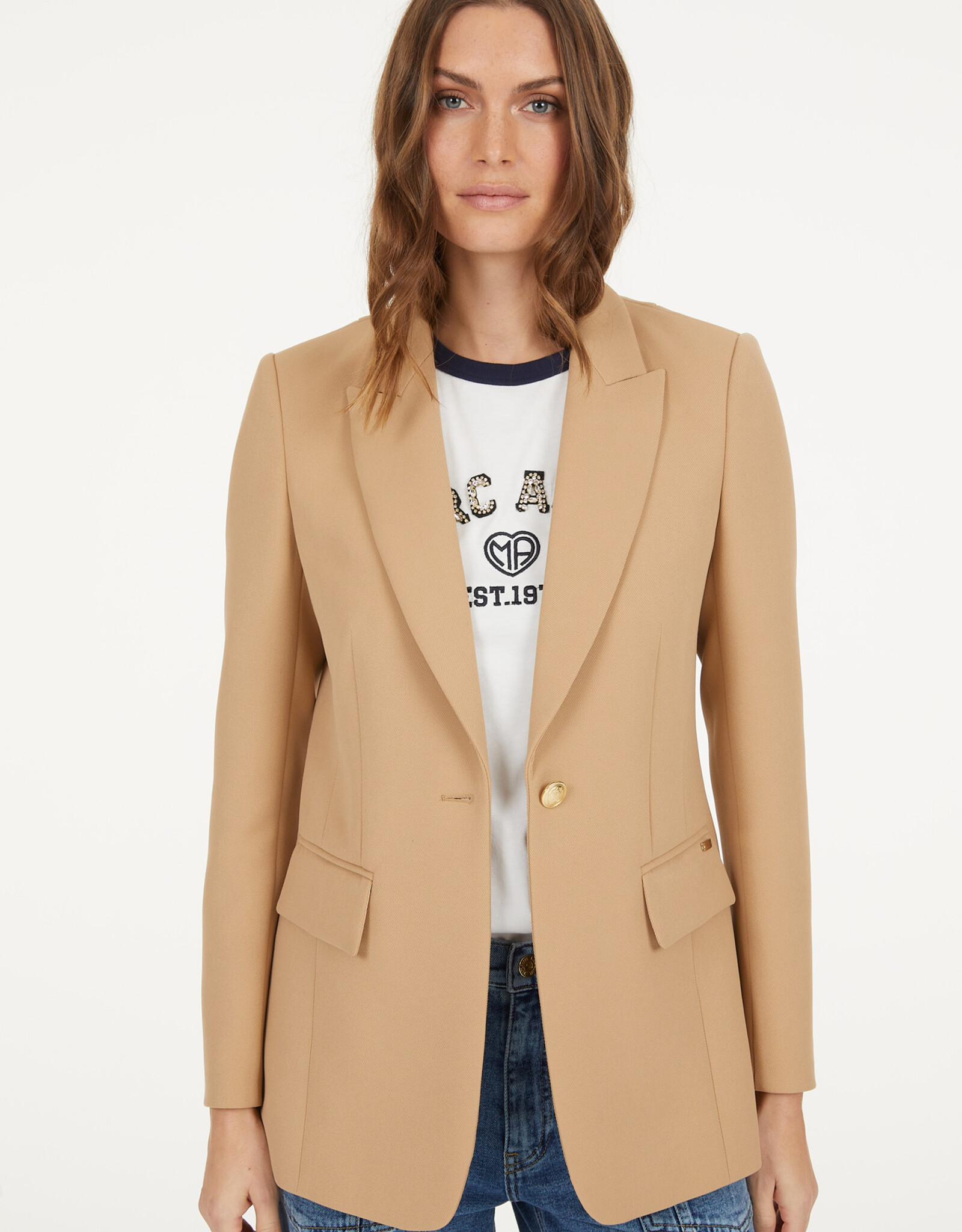 Marc Aurel Blazer Lang Getailleerd Beige