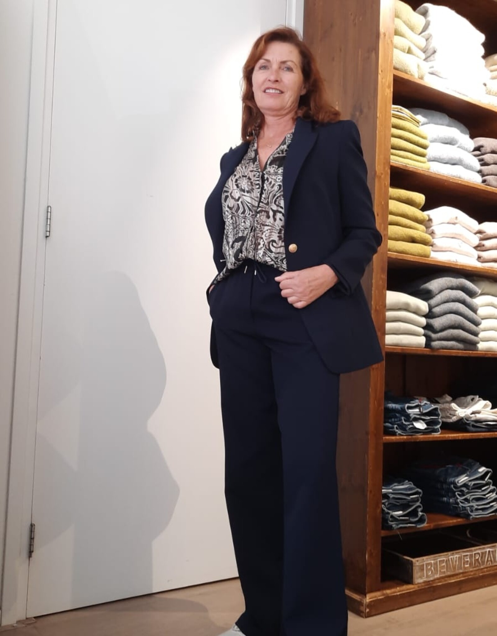 Marc Aurel Blazer Lang Getailleerd Navy