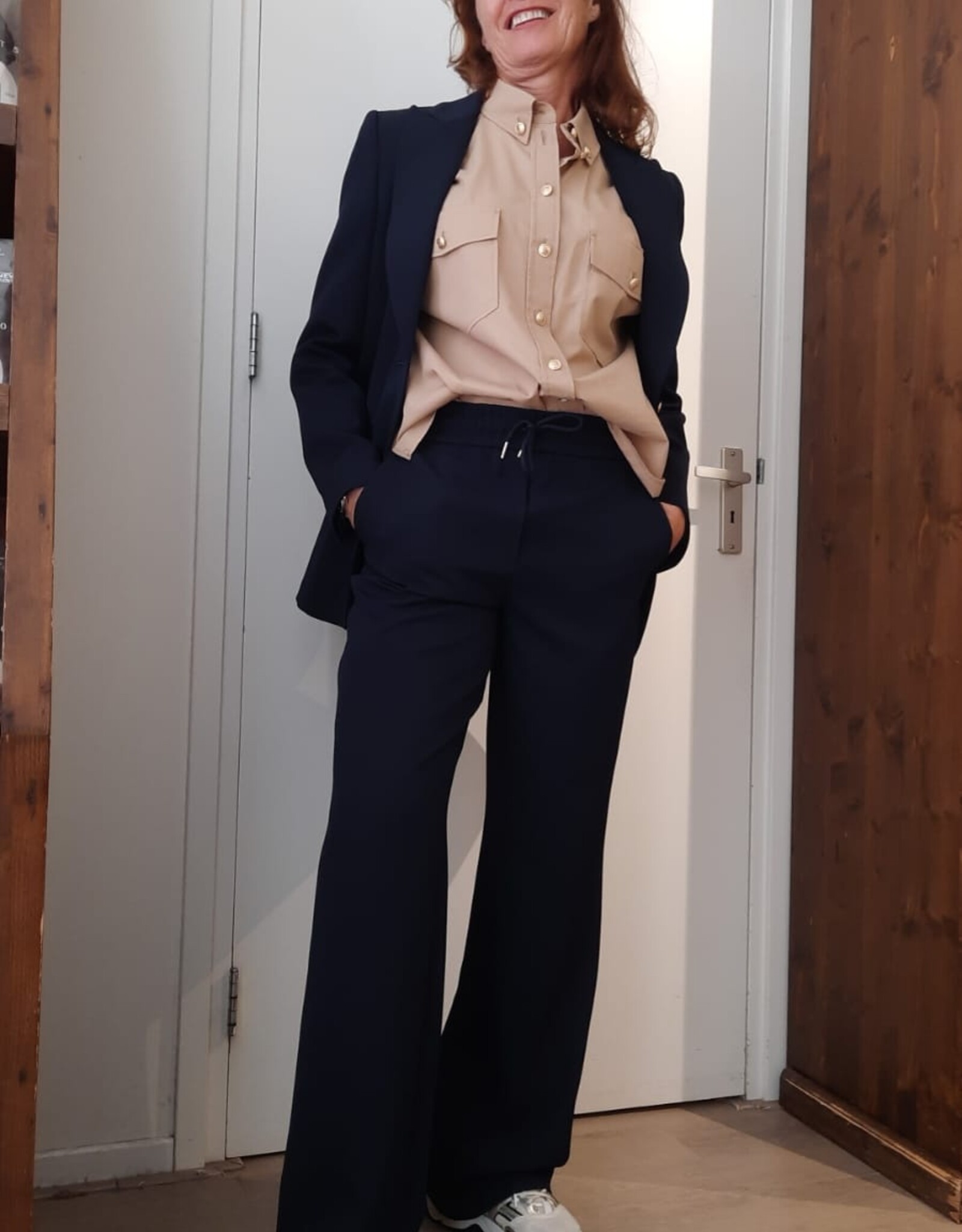 Marc Aurel Blazer Lang Getailleerd Navy