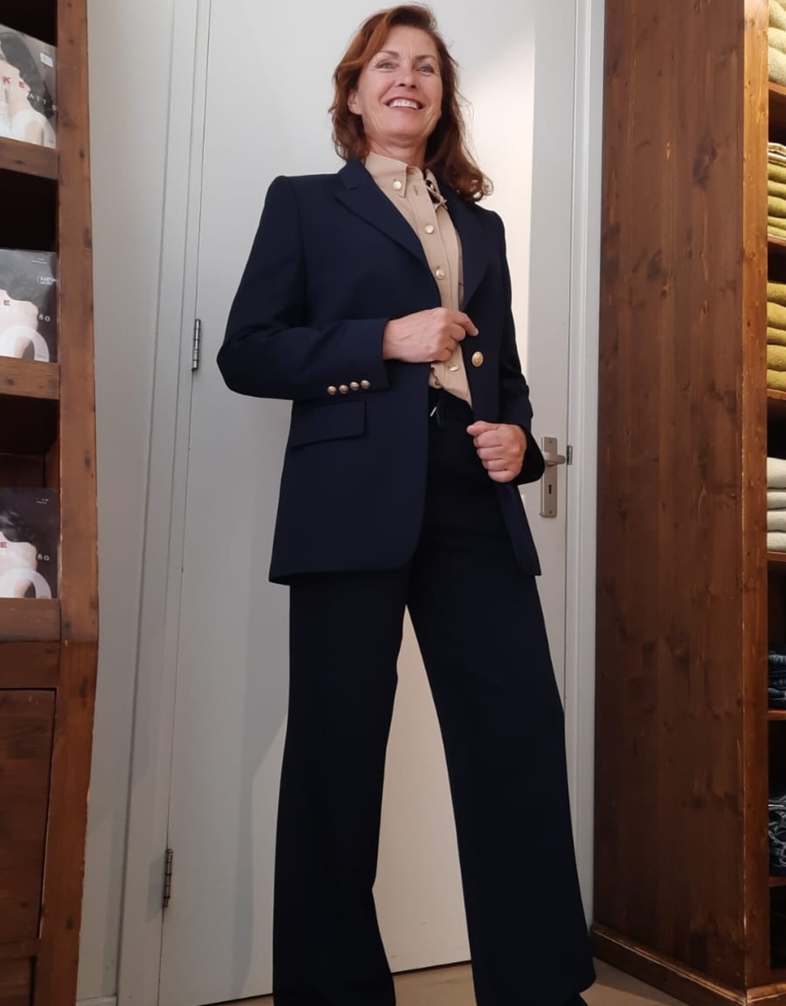 Marc Aurel Blazer Lang Getailleerd Navy