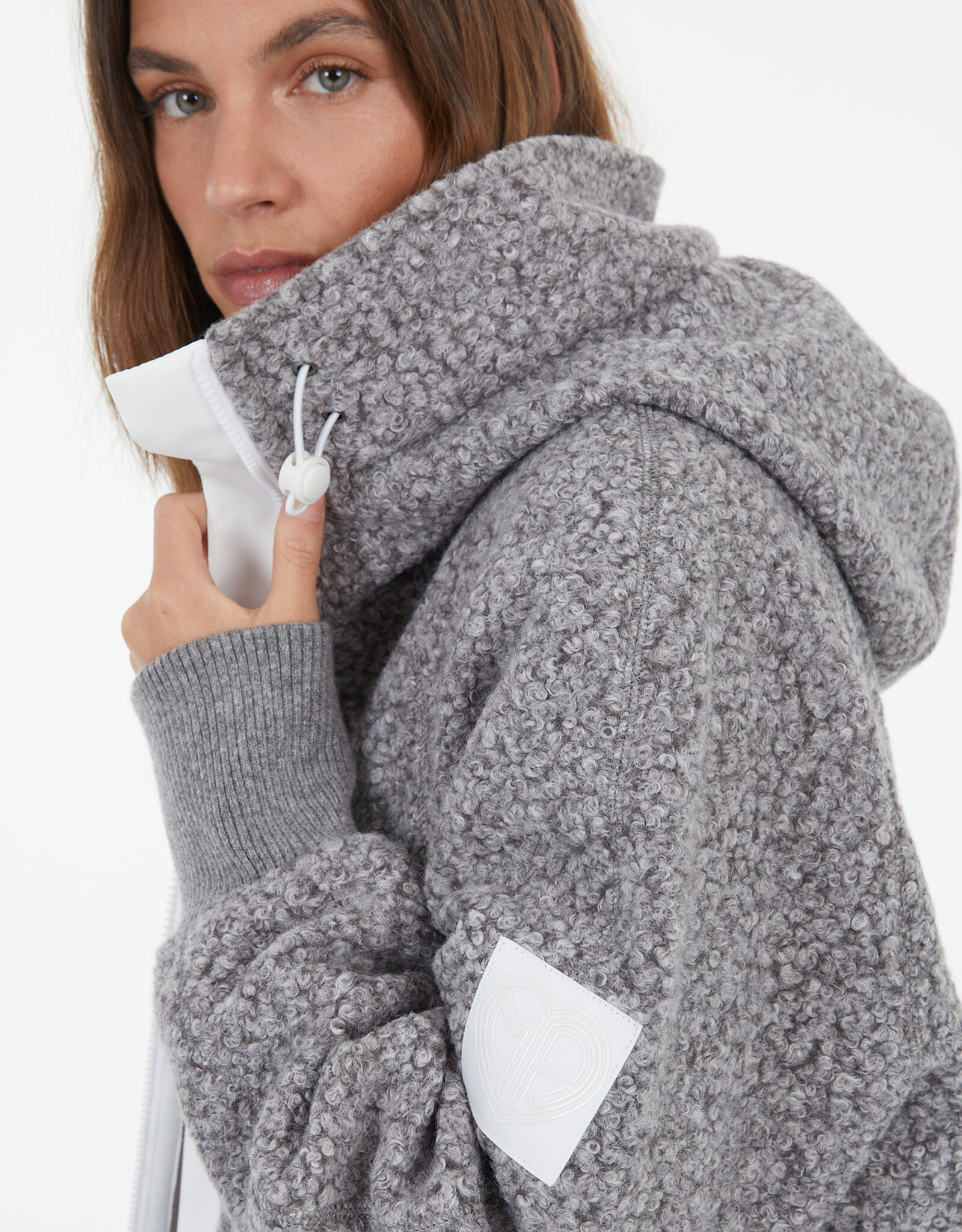 Marc Aurel Boucle Jackje Capuchon Licht grijs