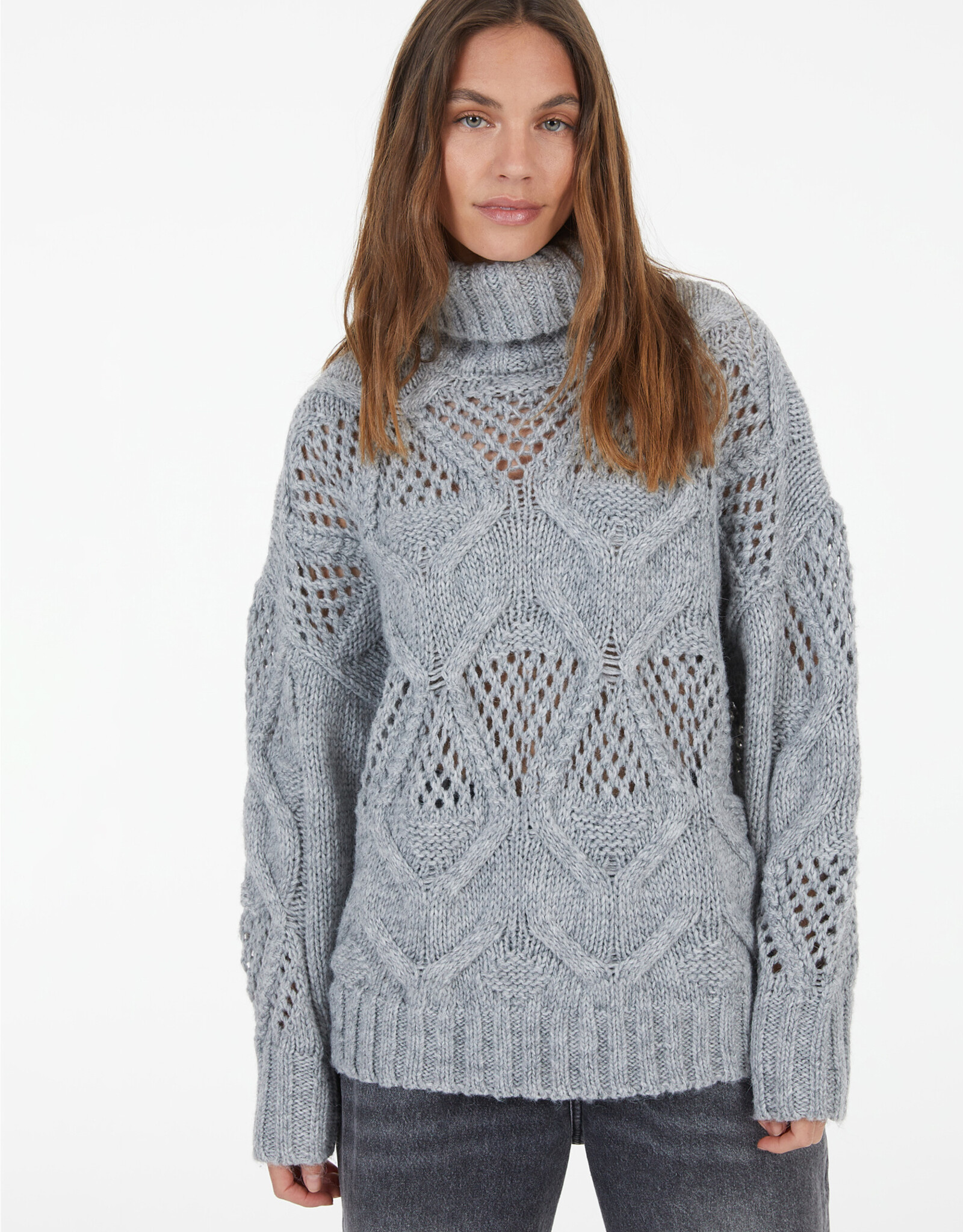 Marc Aurel Pullover Coll Grof Gebreid Grijs