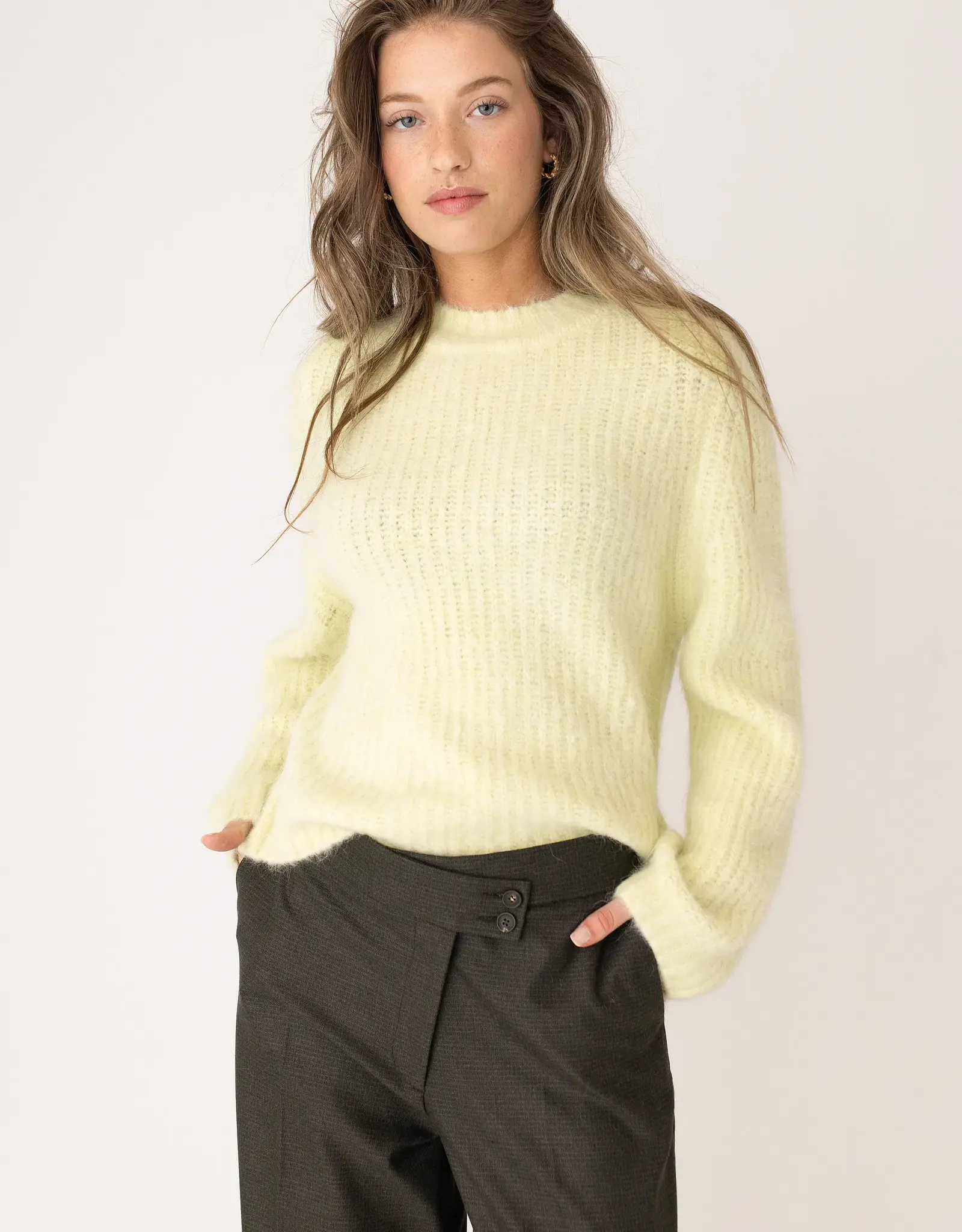 Anna Blue Pantalon Cross A-Sym Sluiting Ruit Olive Solid