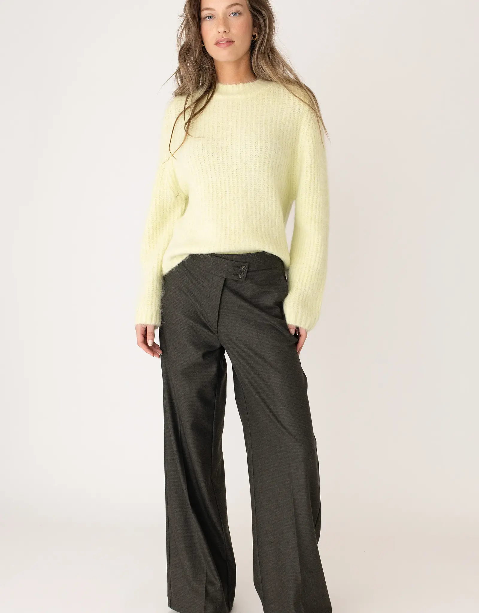 Anna Blue Pantalon Cross A-Sym Sluiting Ruit Olive Solid