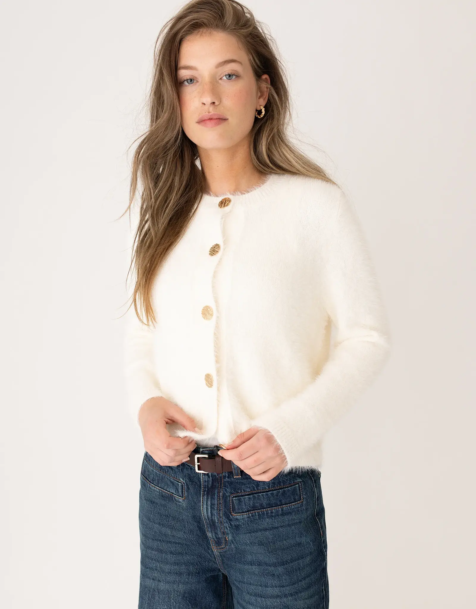 Anna Blue Vest Tweedy Cashmere Gouden knopen Off White