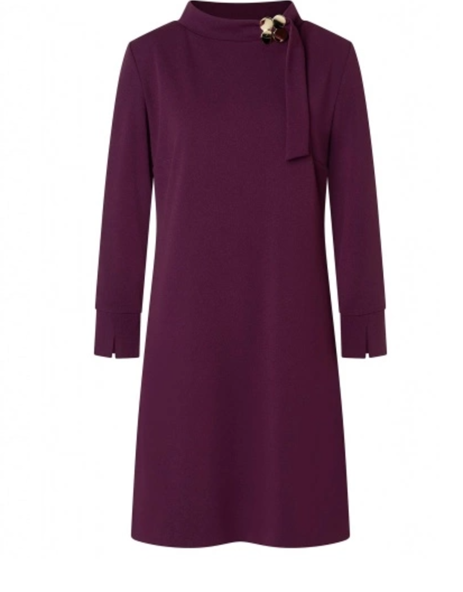 Ana Alcazar Jurk Opstaande Boord Broche 3/4 Mouw Bordeauxrood