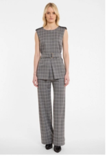 Ana Alcazar Pantalon Wijd Omslag Ruit Grijs Wit