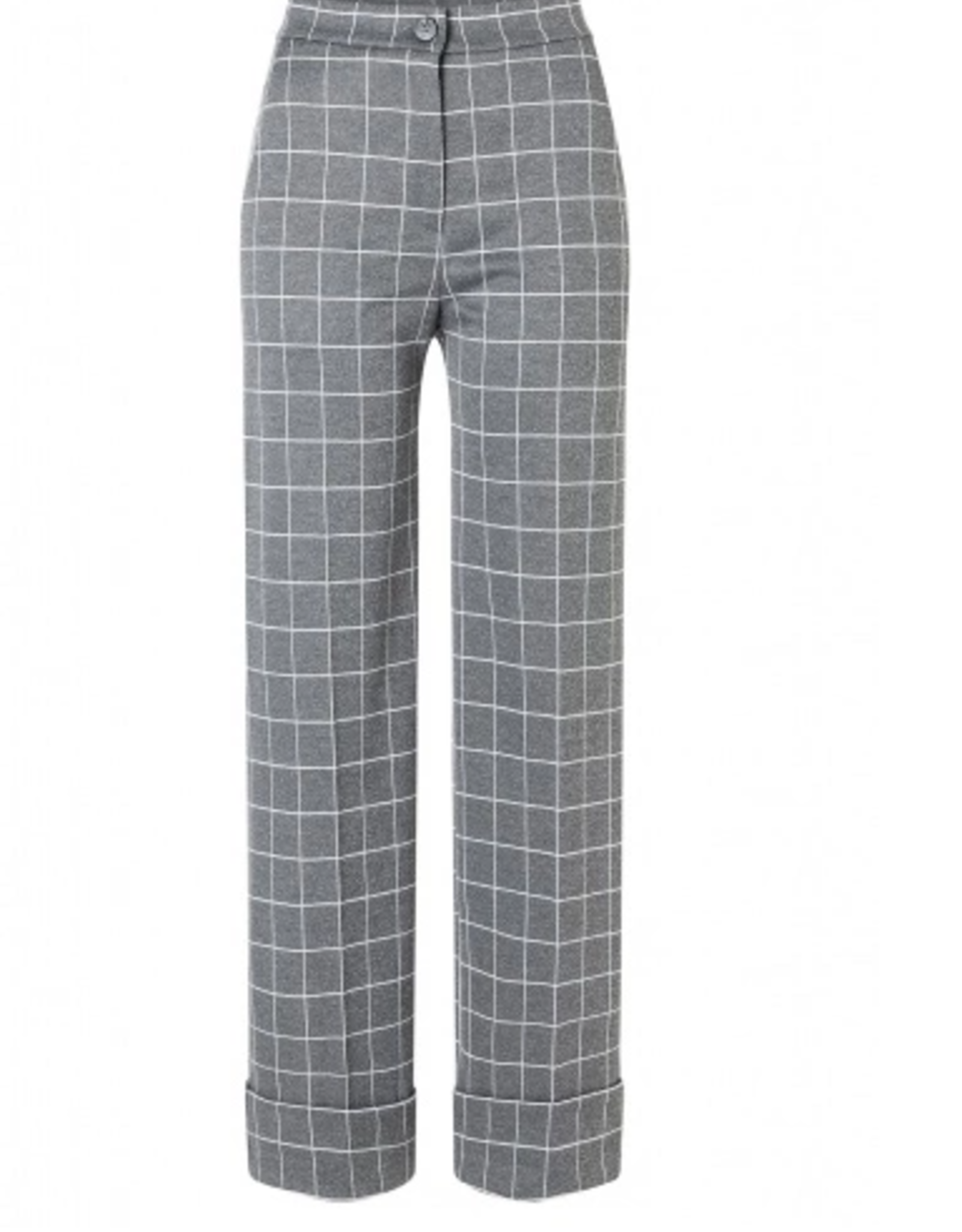 Ana Alcazar Pantalon Wijd Omslag Ruit Grijs Wit