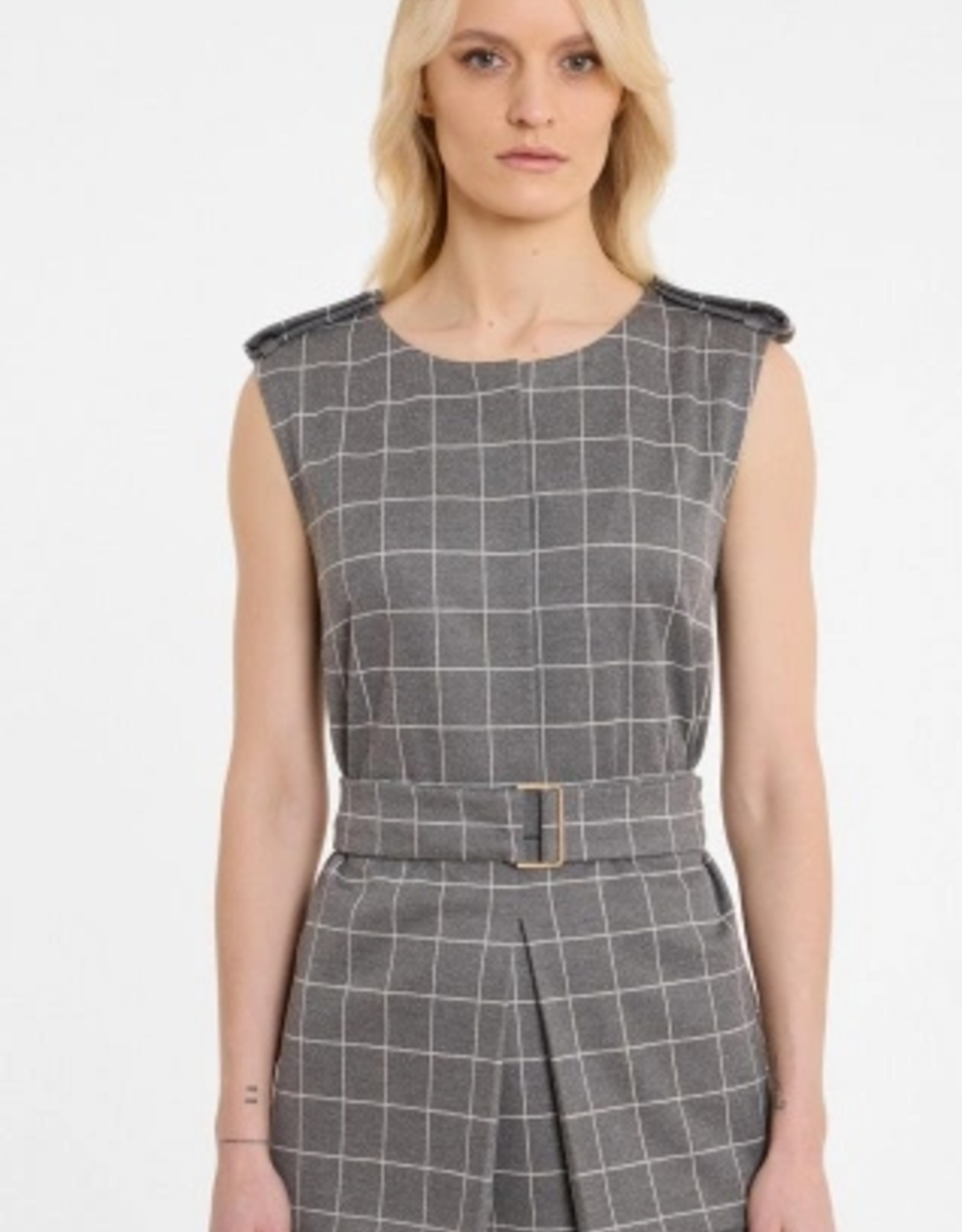 Ana Alcazar Gilet Ruit Ceintuur Grijs Wit